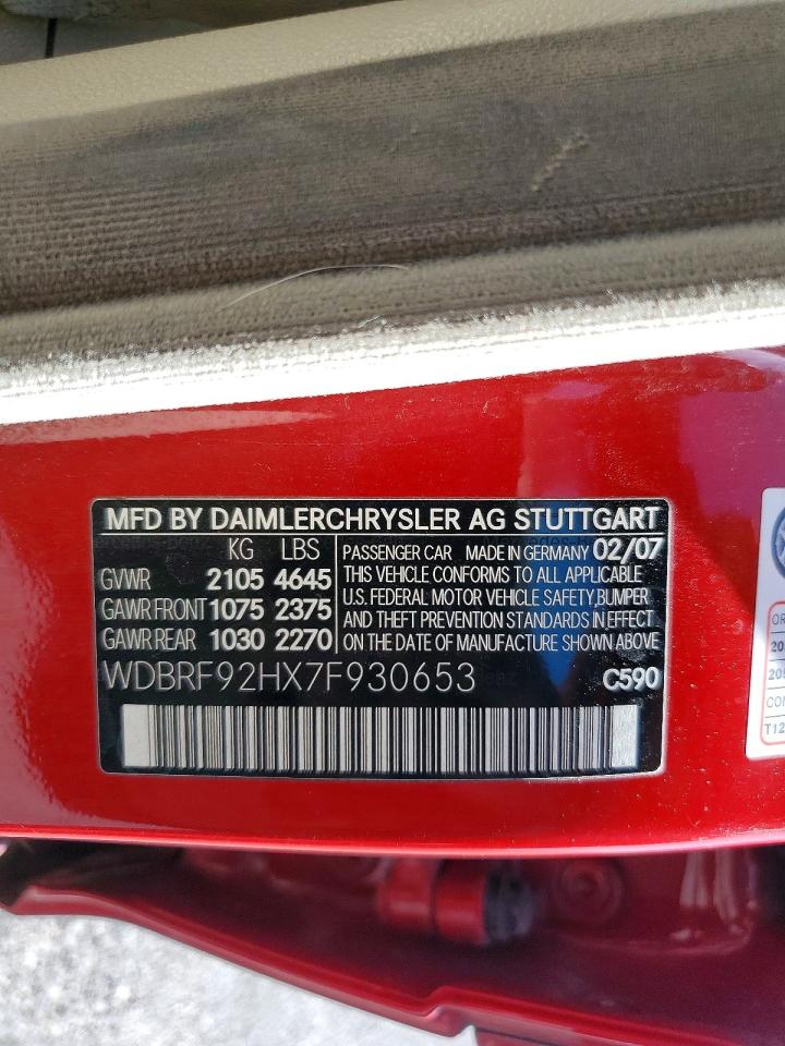 2007 Mercedes-benz C 280 4matic Красный vin: WDBRF92HX7F930653