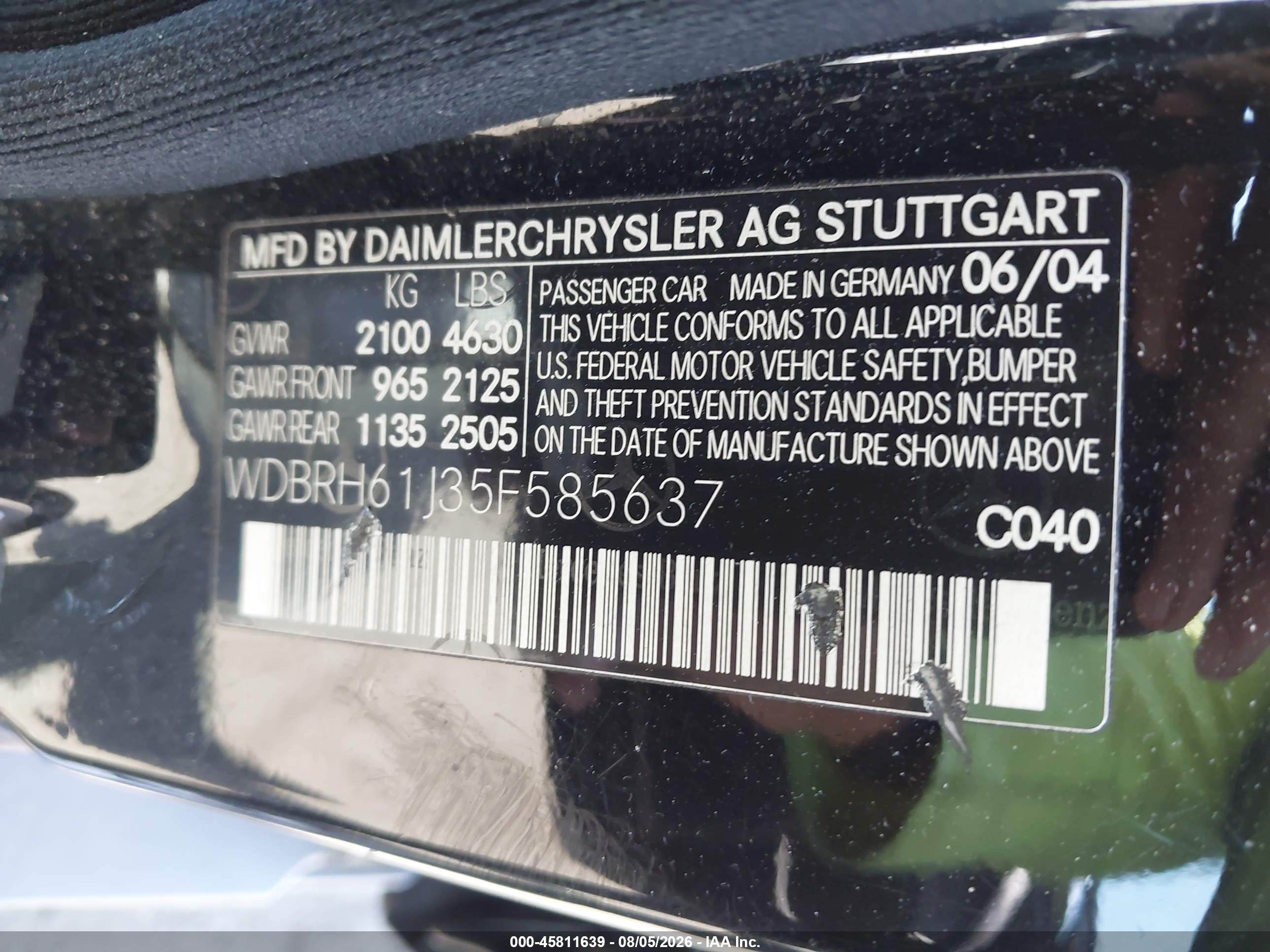 2005 Mercedes-benz C 240 Luxury Черный vin: WDBRH61J35F585637