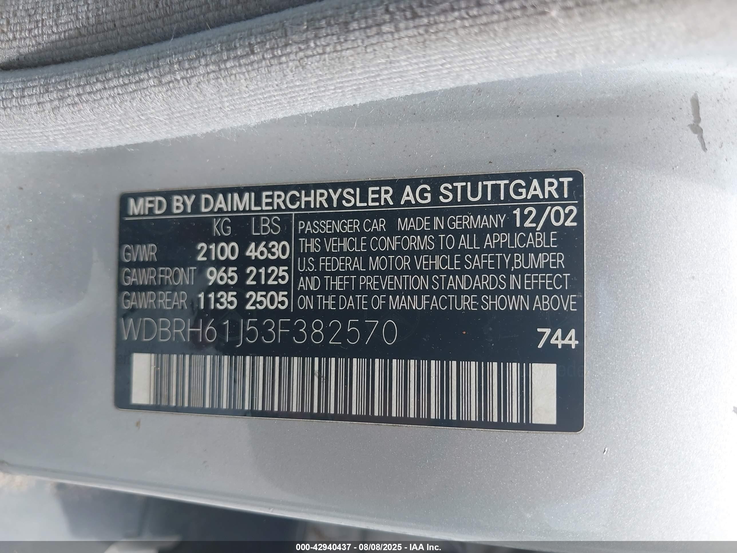 2003 Mercedes-benz C 240   Серебряный vin: WDBRH61J53F382570