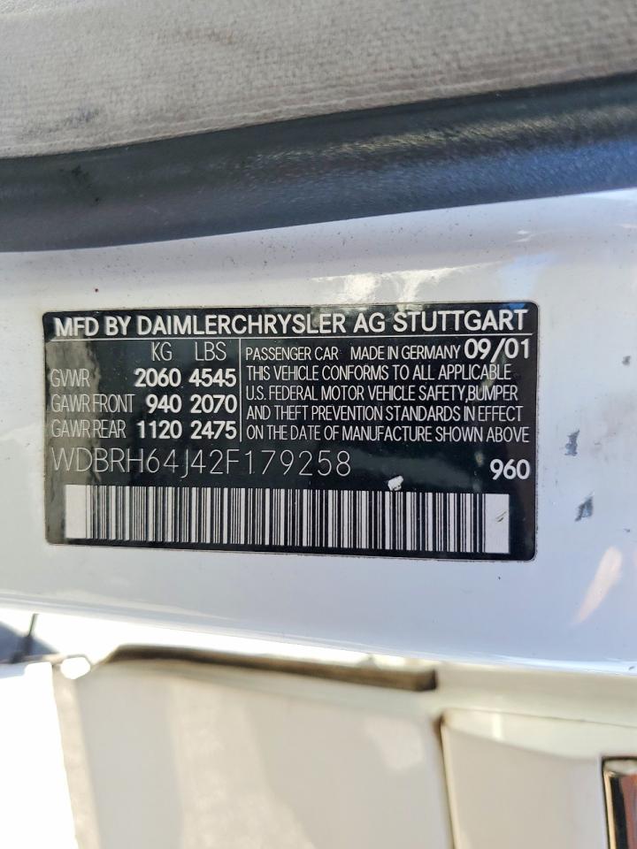 2002 Mercedes-benz C 320 White vin: WDBRH64J42F179258