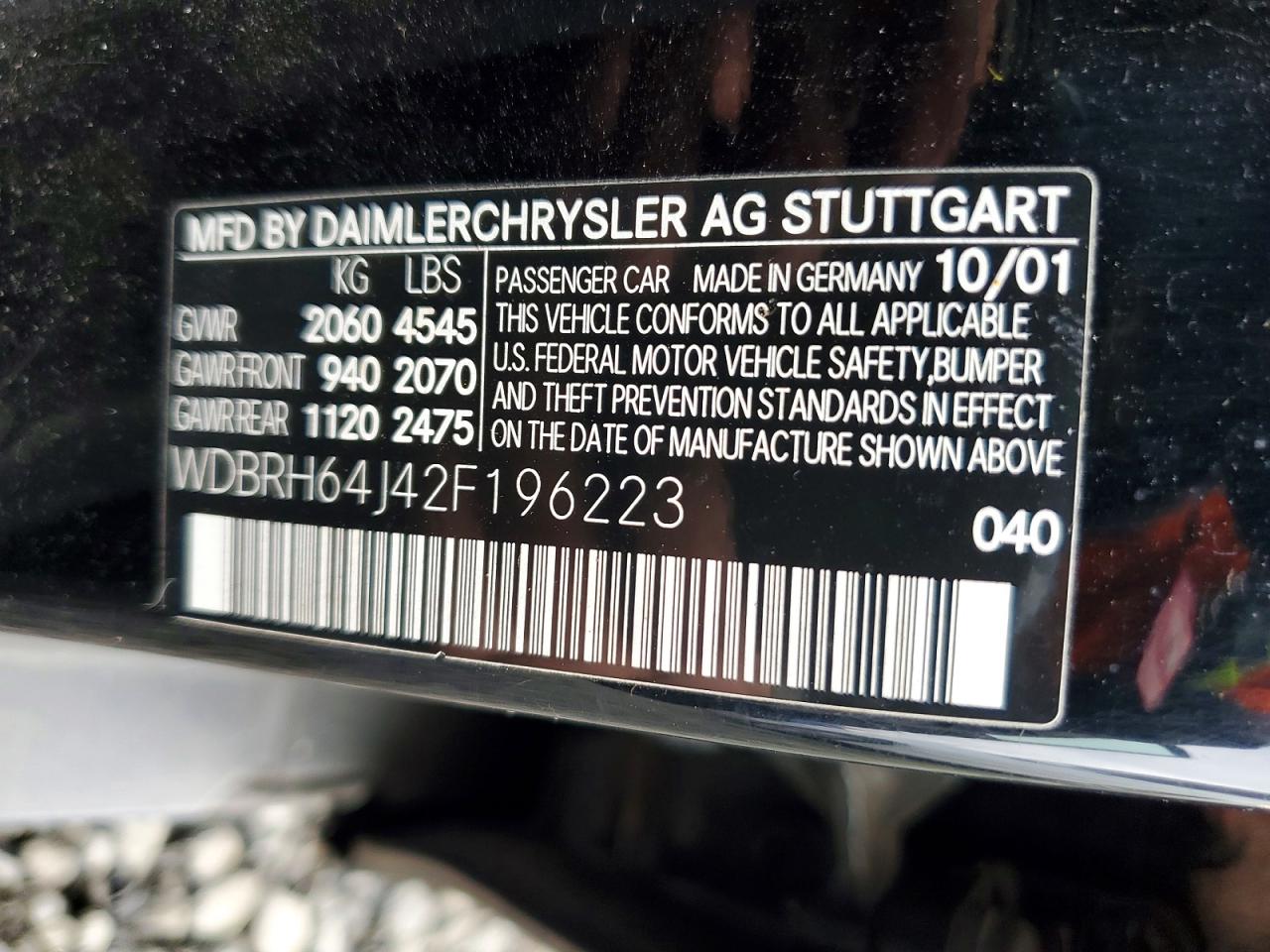 2002 Mercedes-benz C 320 Black vin: WDBRH64J42F196223