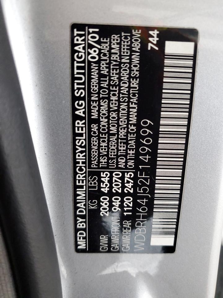 2002 Mercedes-benz C 320 Silver vin: WDBRH64J52F149699