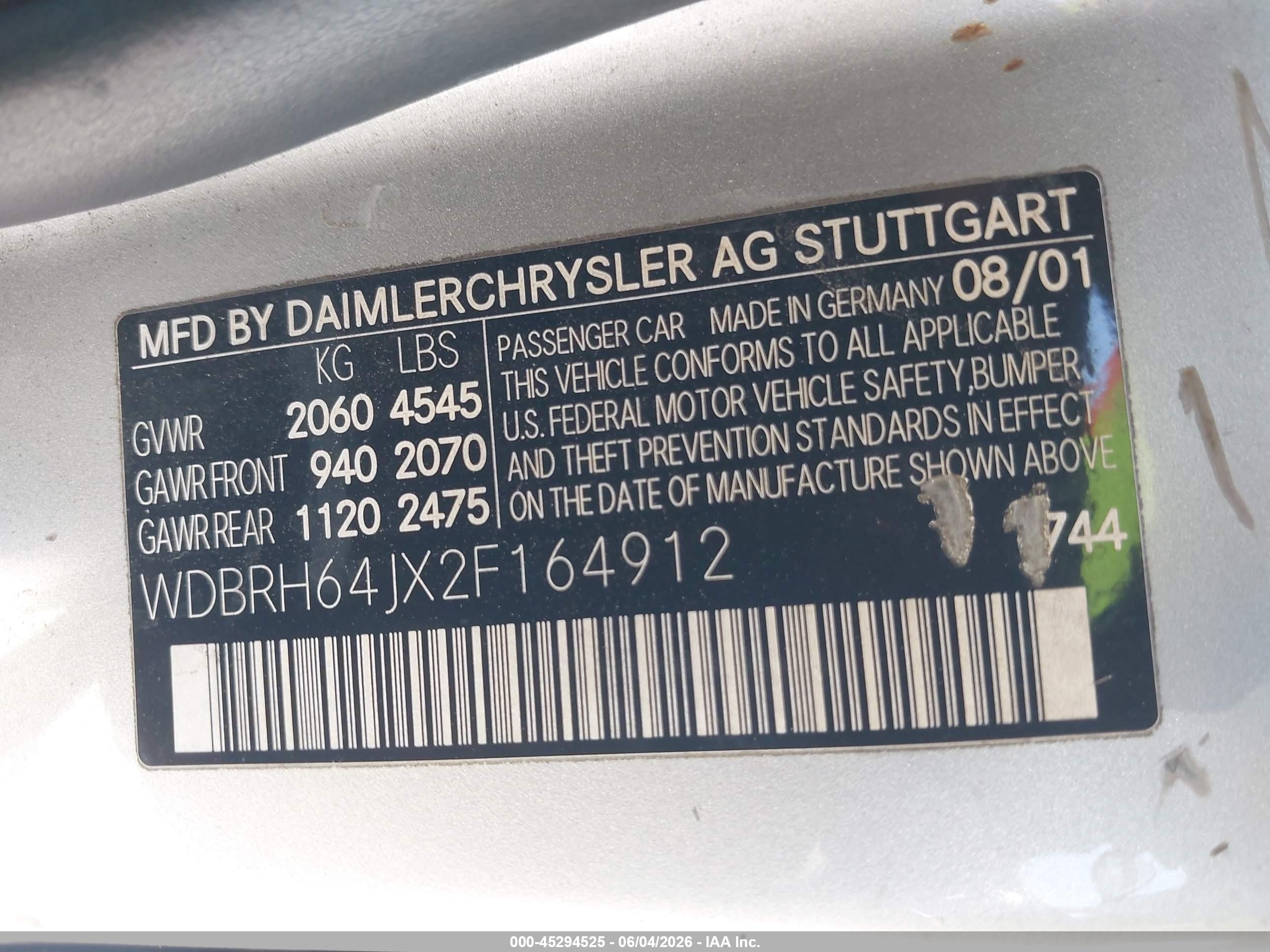 2002 Mercedes-benz C 320   Серебряный vin: WDBRH64JX2F164912