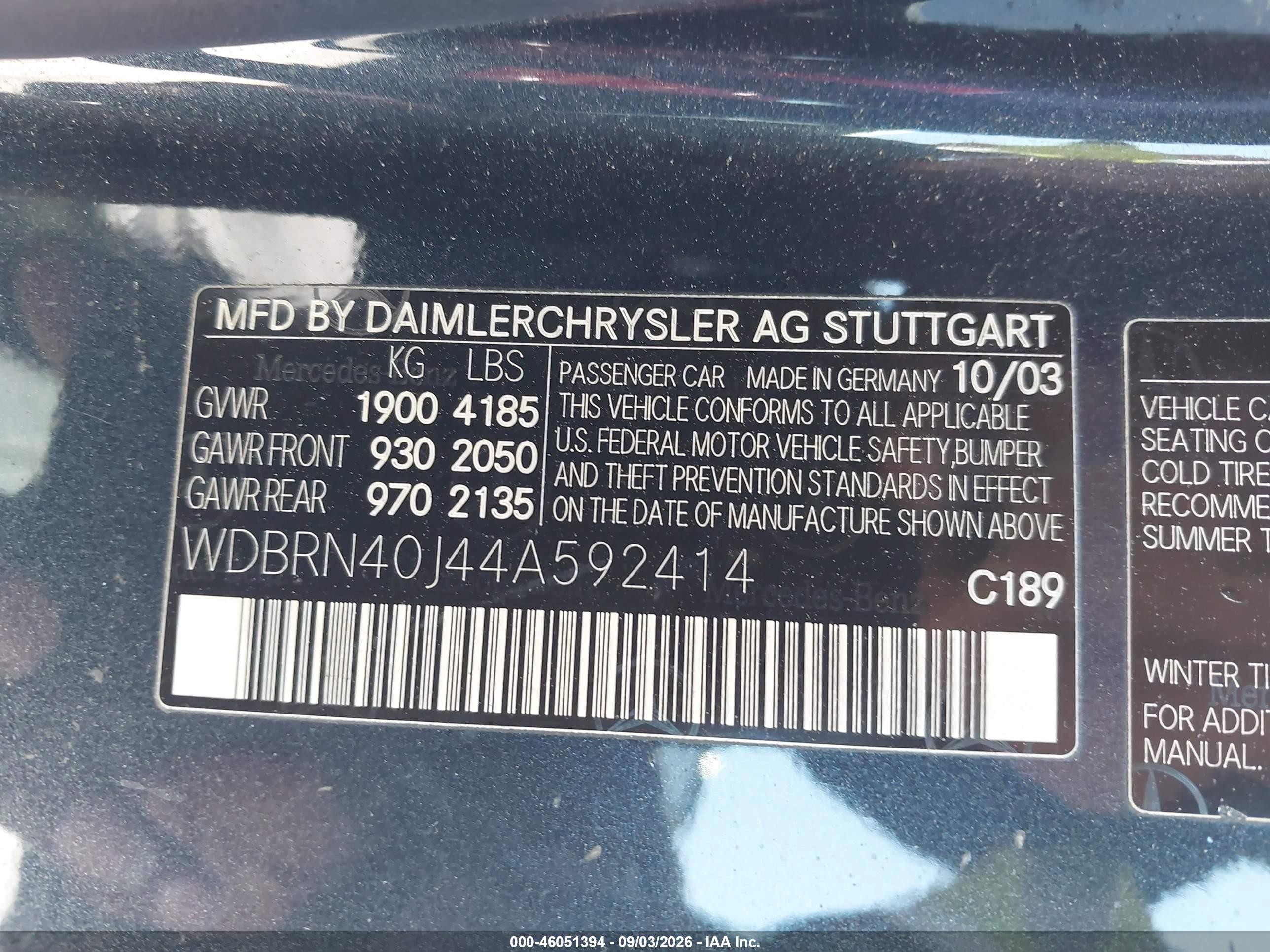 2004 Mercedes-benz C 230 Kompressor Sport Blue vin: WDBRN40J44A592414