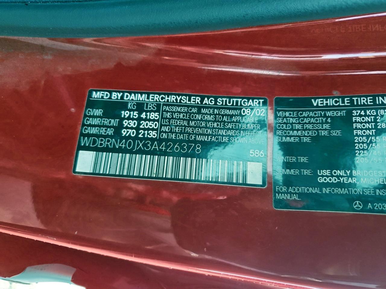 2003 Mercedes-benz C 230k Sport Coupe Red vin: WDBRN40JX3A426378