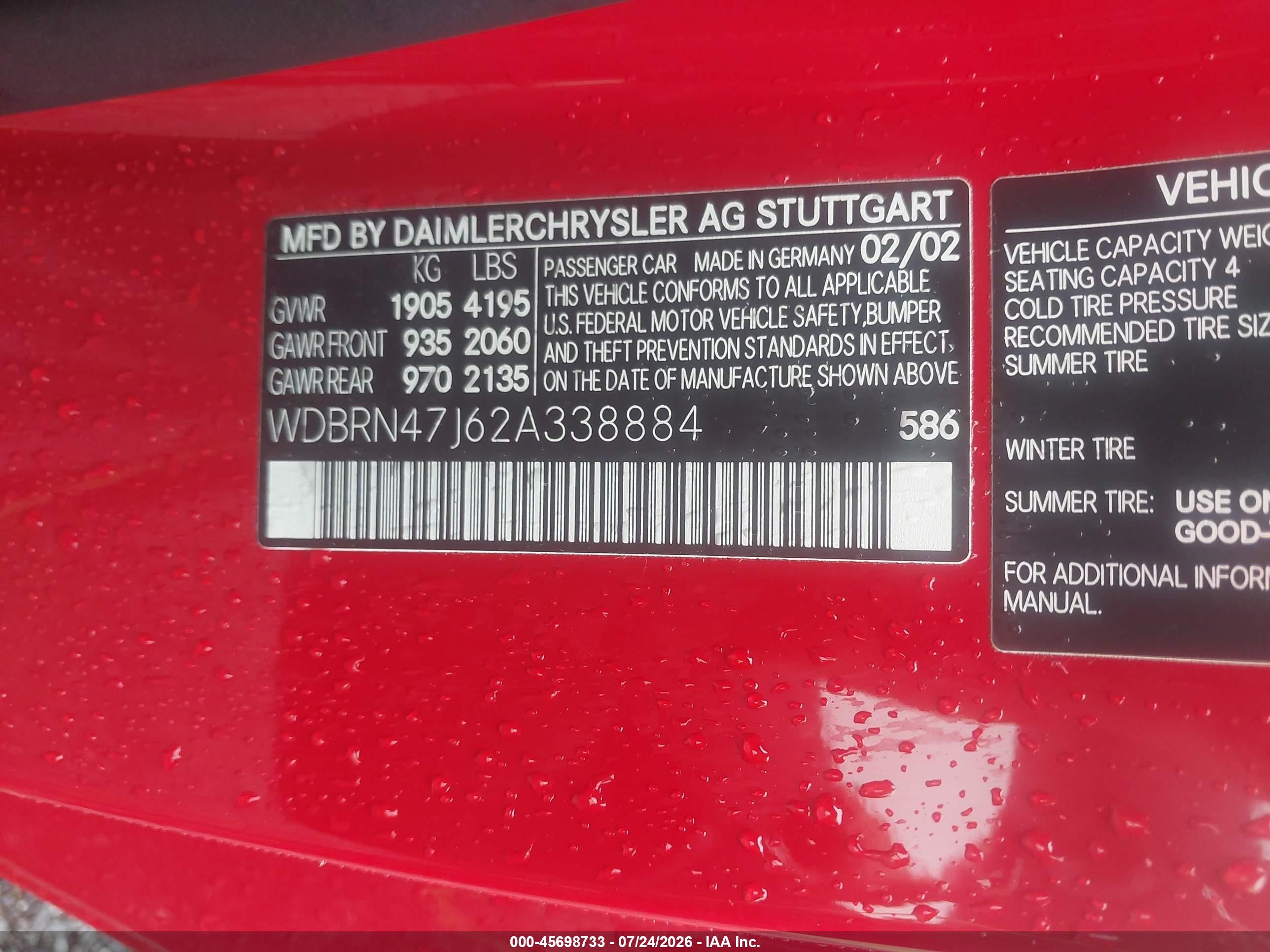 2002 Mercedes-benz C 230   Red vin: WDBRN47J62A338884