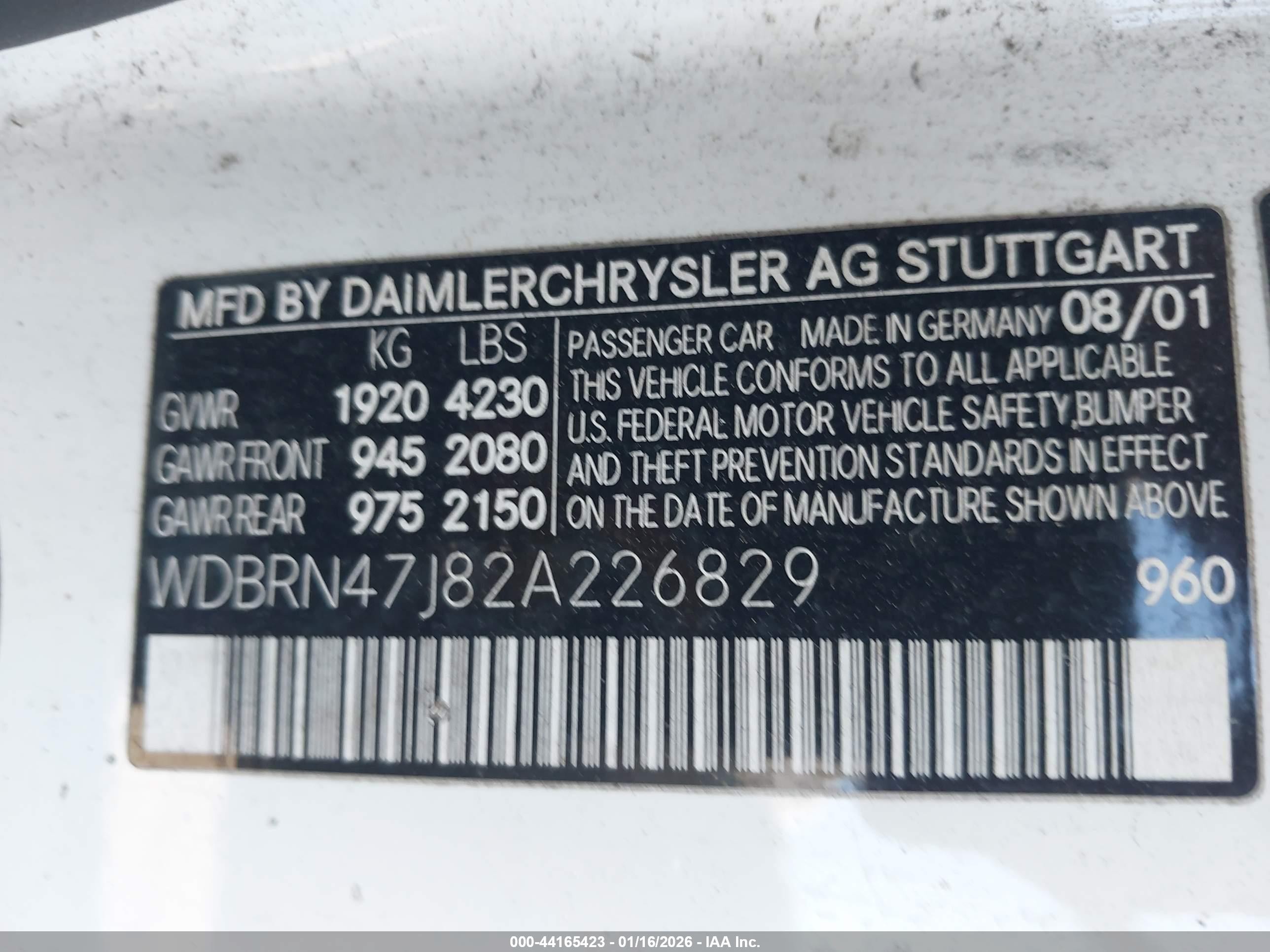 2002 Mercedes-benz C 230   White vin: WDBRN47J82A226829