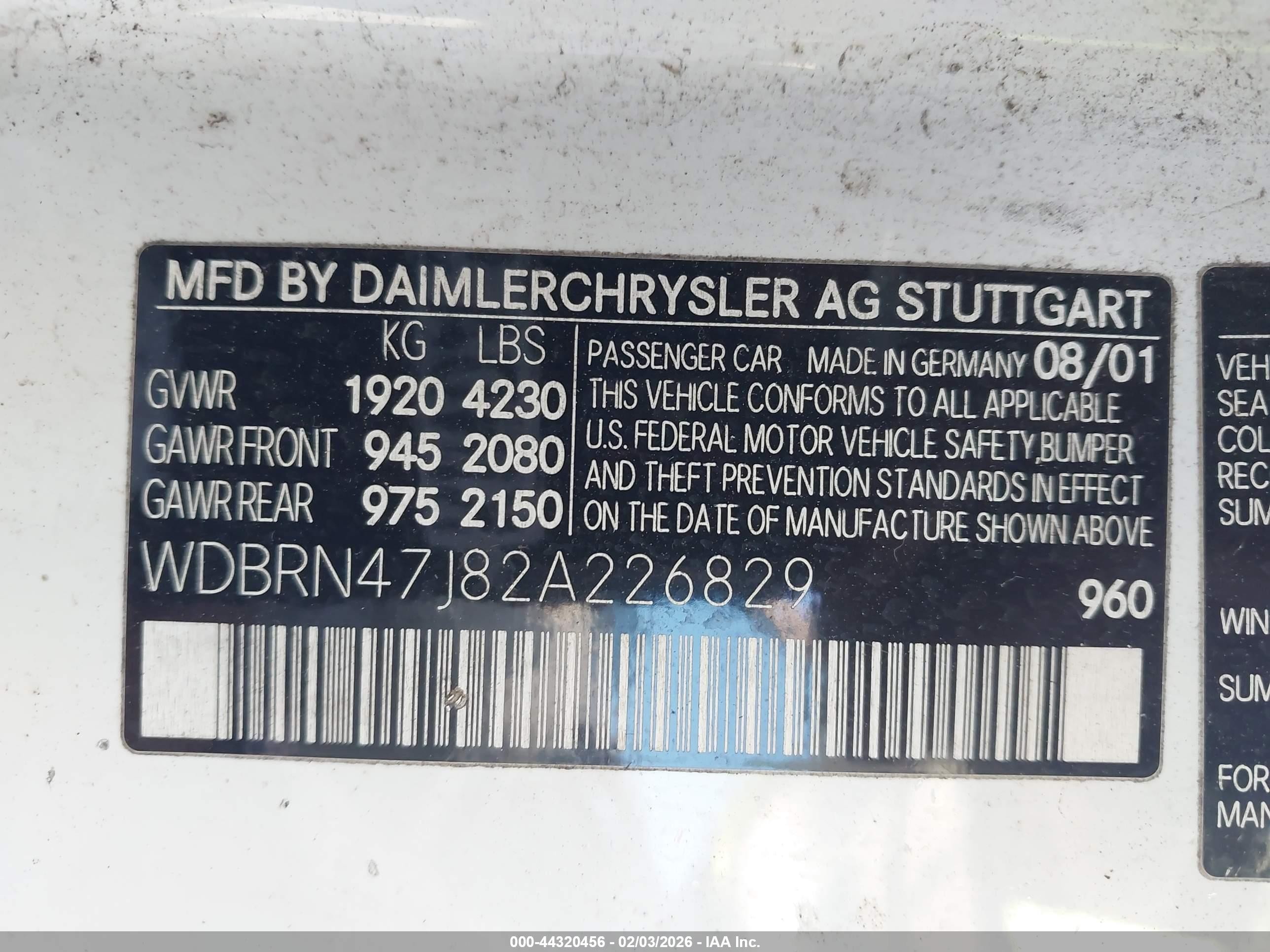 2002 Mercedes-benz C 230   White vin: WDBRN47J82A226829