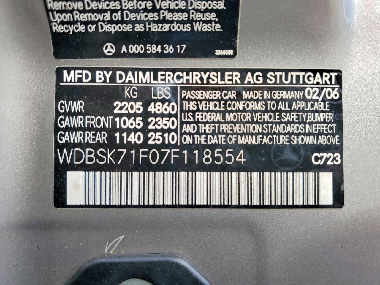 2007 Mercedes-benz Sl 550 Silver vin: WDBSK71F07F118554