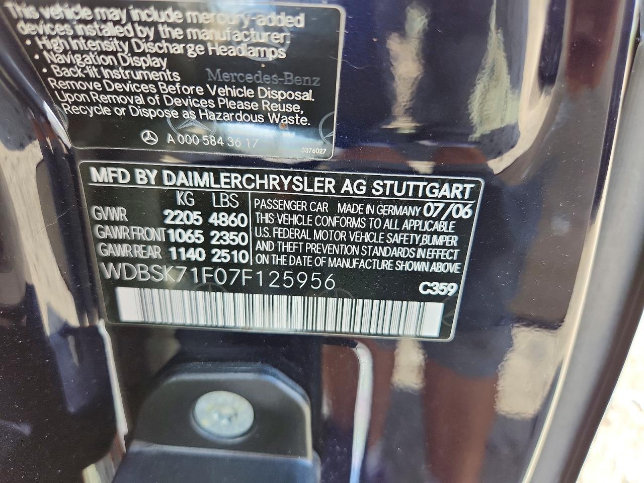2007 Mercedes-benz Sl 550 Blue vin: WDBSK71F07F125956