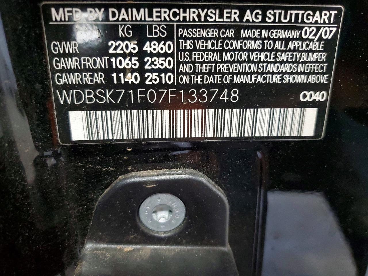 2007 Mercedes-benz Sl 550 Black vin: WDBSK71F07F133748
