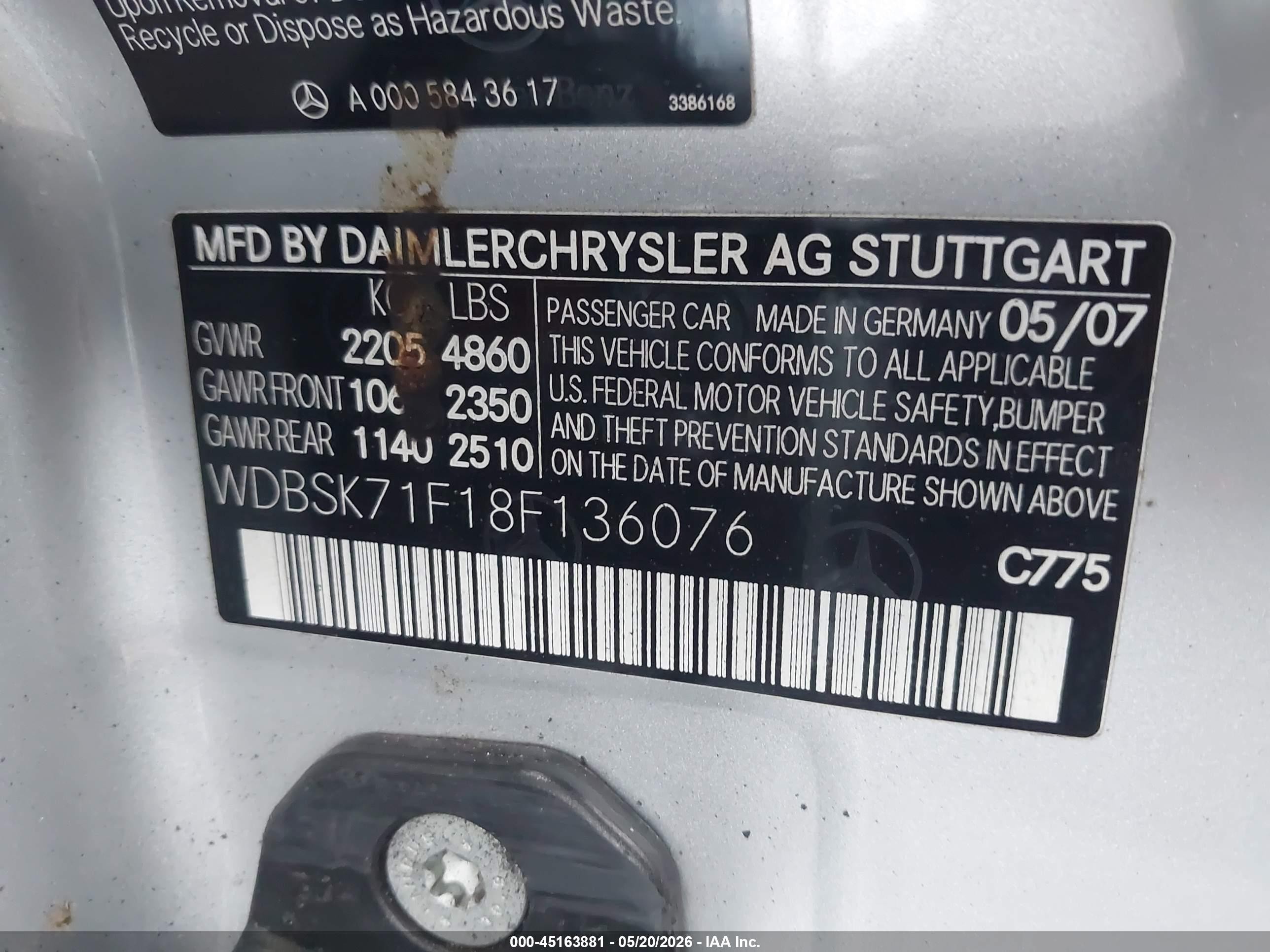 2008 Mercedes-benz Sl 550   Silver vin: WDBSK71F18F136076