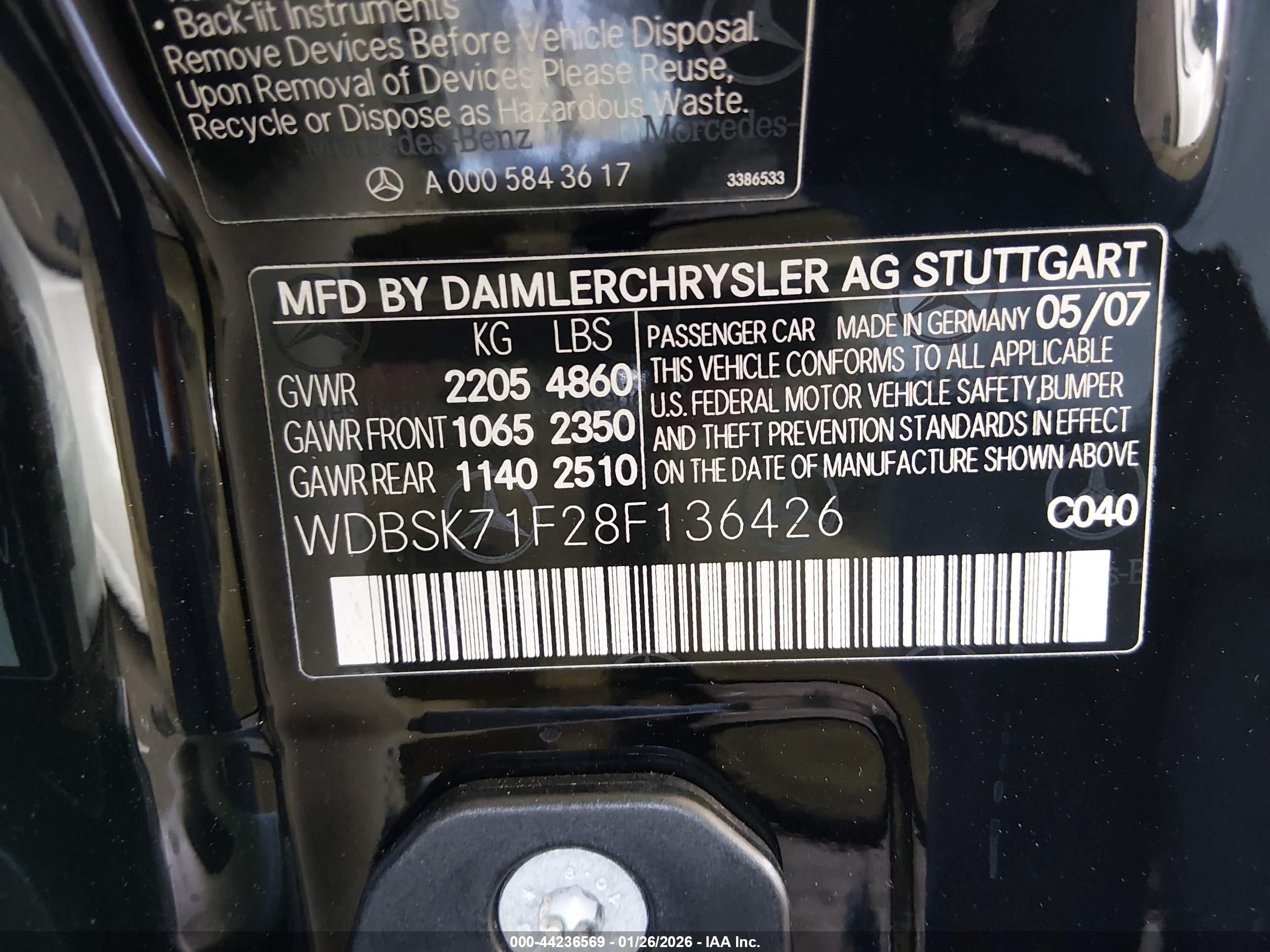 2008 Mercedes-benz Sl 550   Черный vin: WDBSK71F28F136426