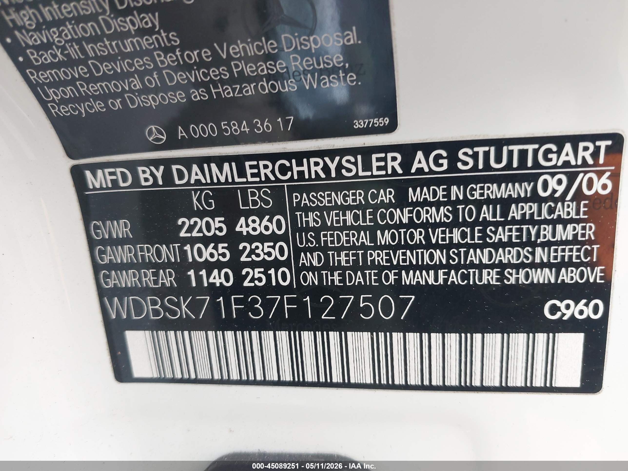 2007 Mercedes-benz Sl 550   Белый vin: WDBSK71F37F127507