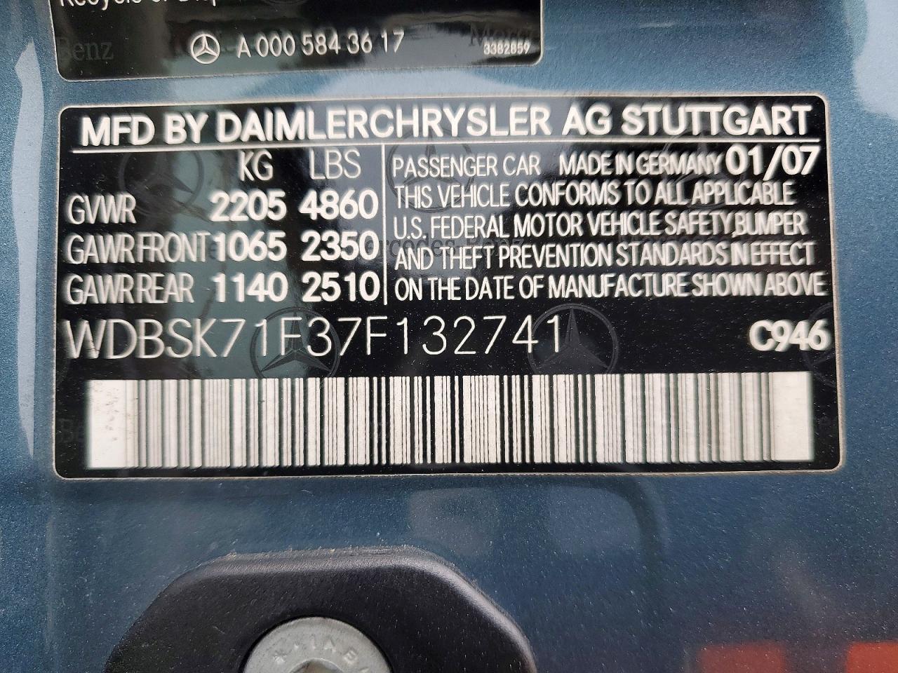 2007 Mercedes-benz Sl 550 Blue vin: WDBSK71F37F132741