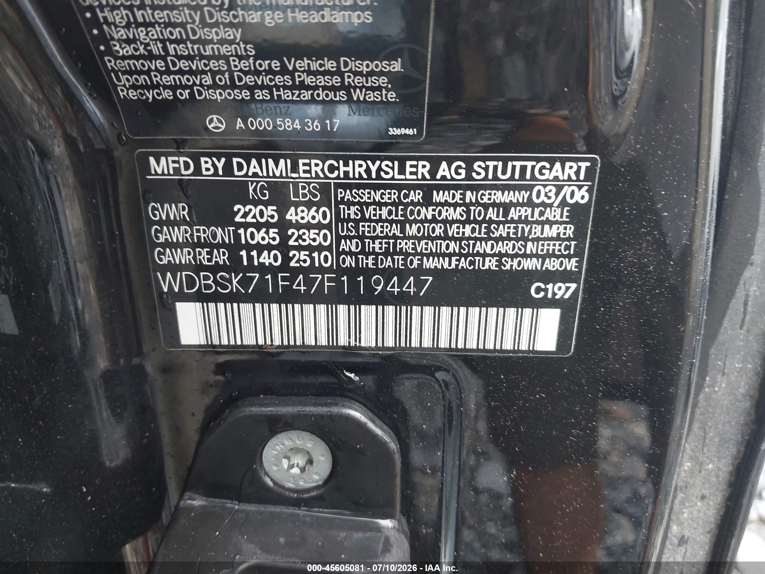 2007 Mercedes-benz Sl 550   Black vin: WDBSK71F47F119447