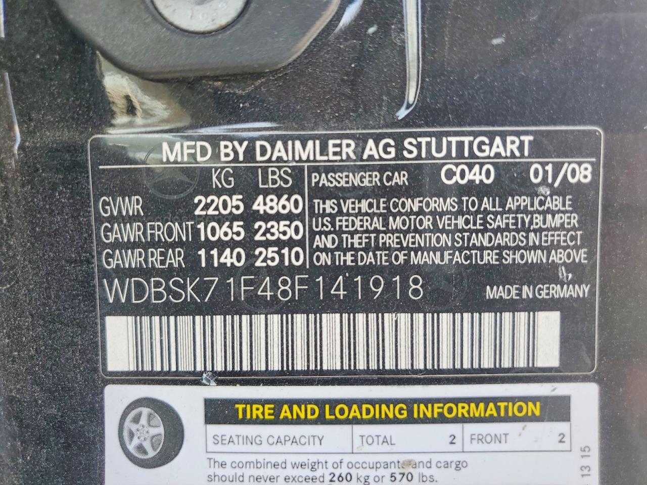 2008 Mercedes-benz Sl 550 Black vin: WDBSK71F48F141918