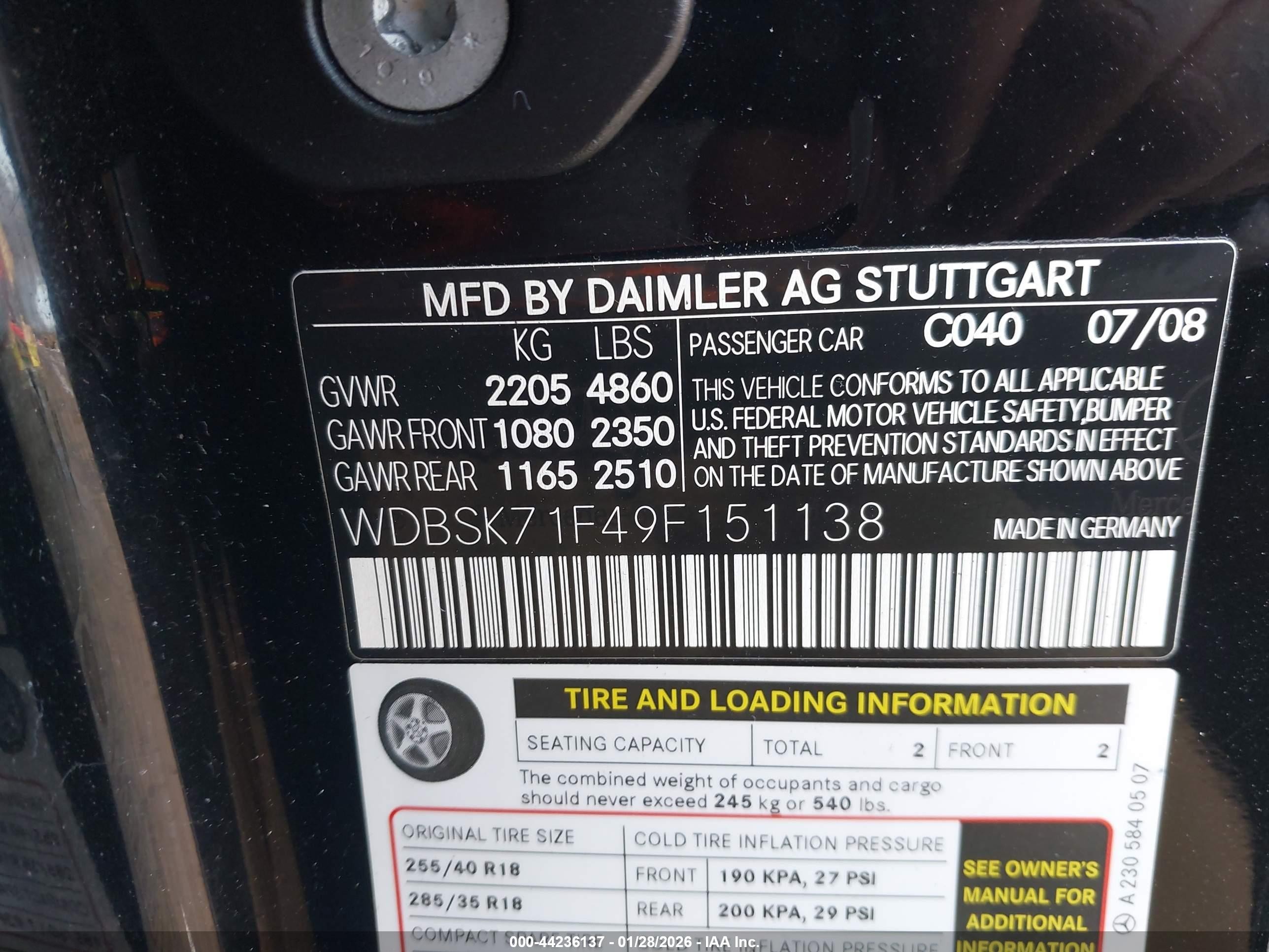 2009 Mercedes-benz Sl 550   Черный vin: WDBSK71F49F151138