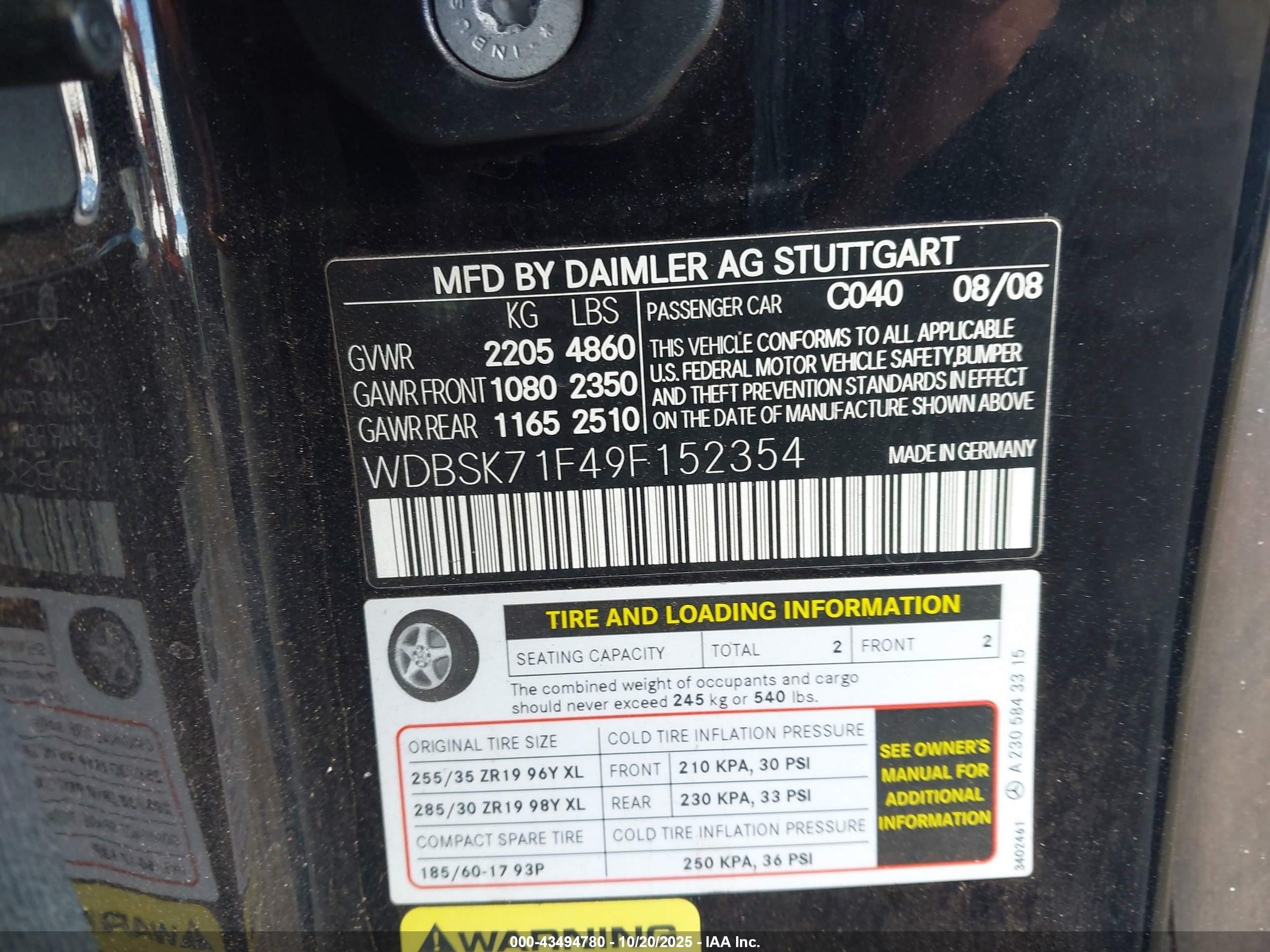 2009 Mercedes-benz Sl 550   Black vin: WDBSK71F49F152354