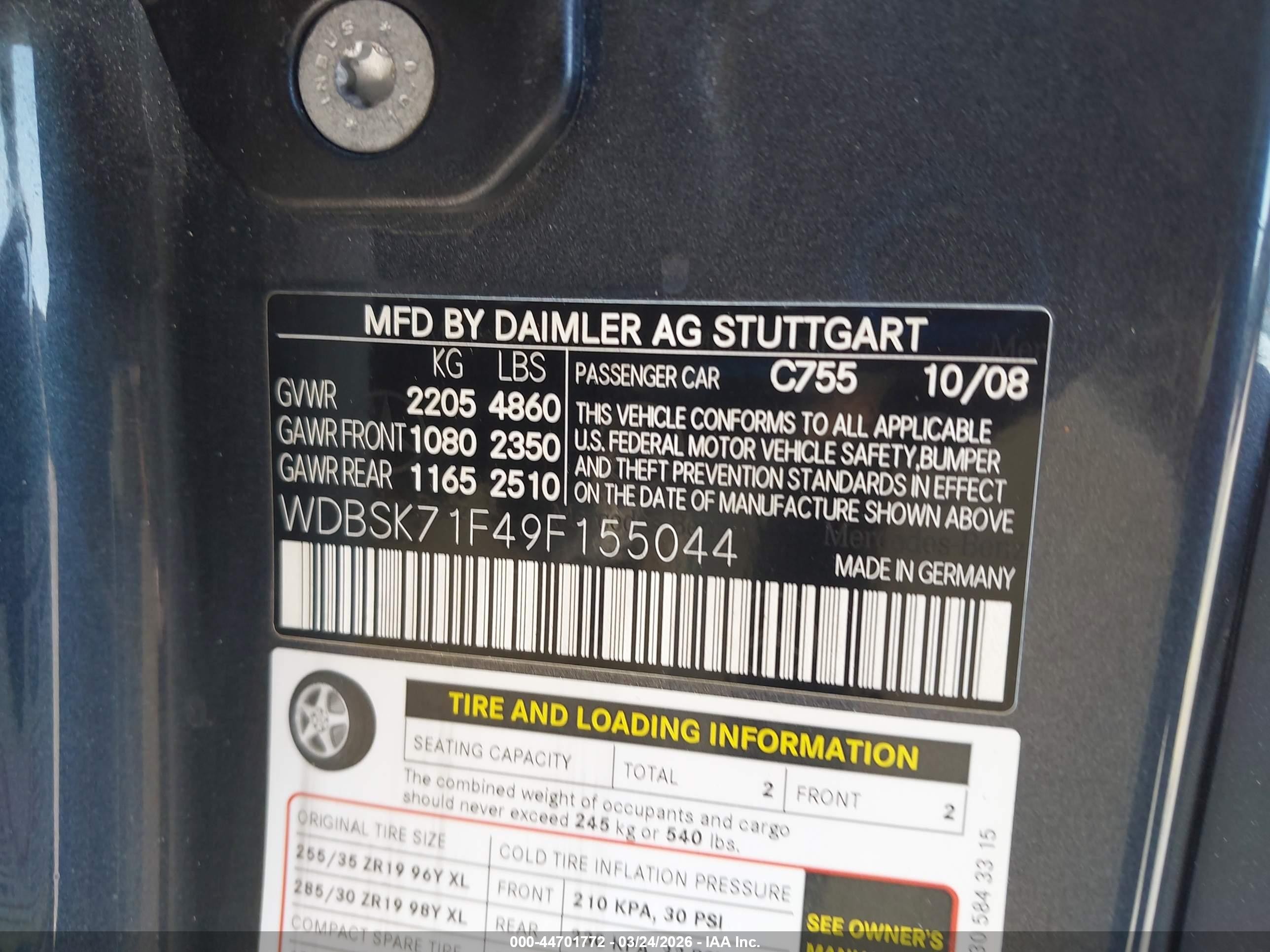 2009 Mercedes-benz Sl 550   Серый vin: WDBSK71F49F155044