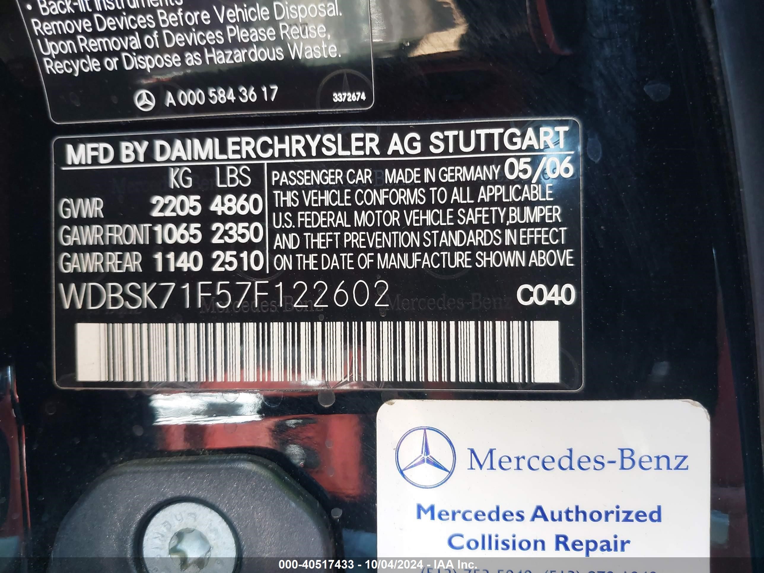 2007 Mercedes-benz Sl 550   Black vin: WDBSK71F57F122602