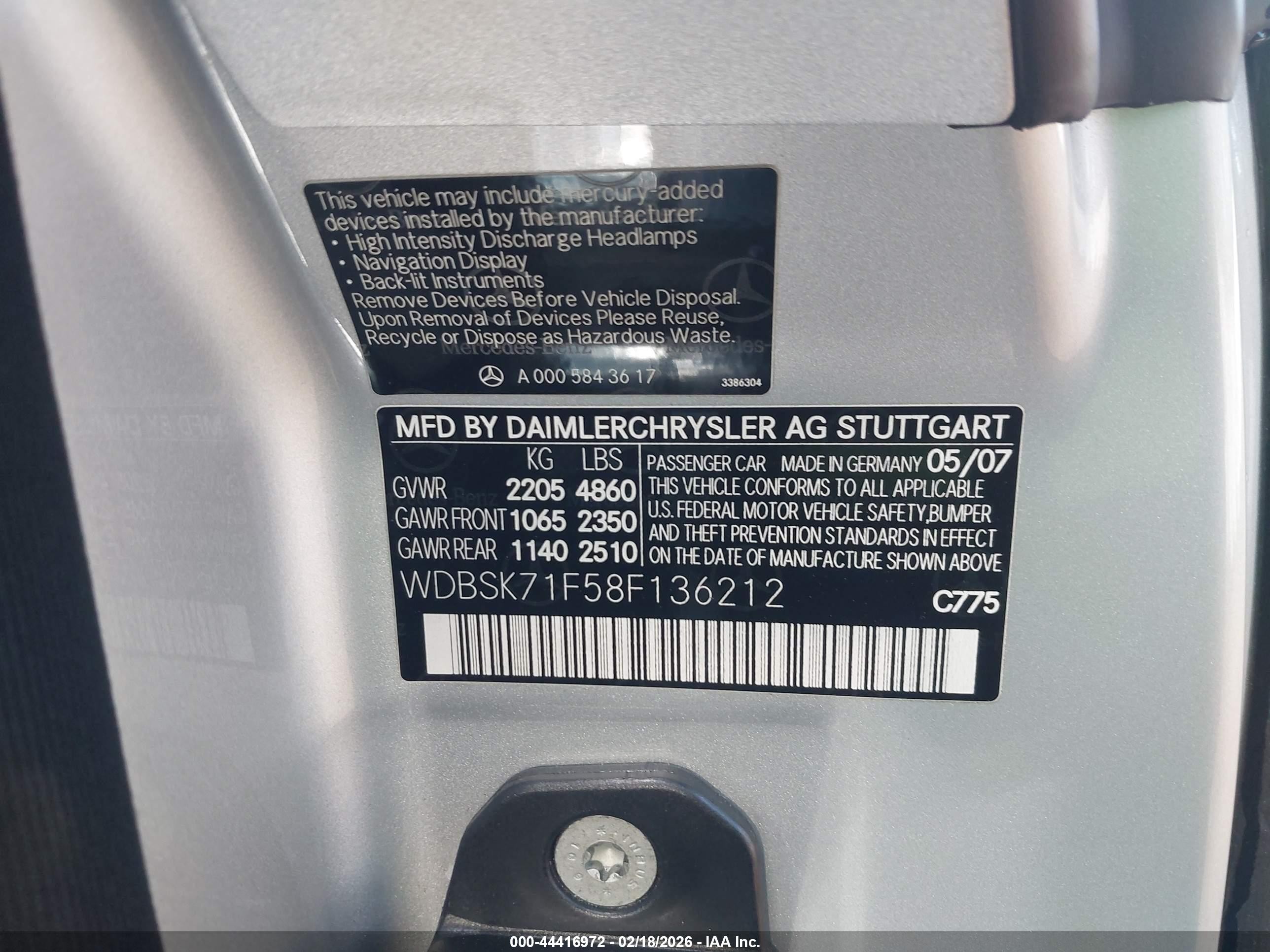 2008 Mercedes-benz Sl 550   Silver vin: WDBSK71F58F136212