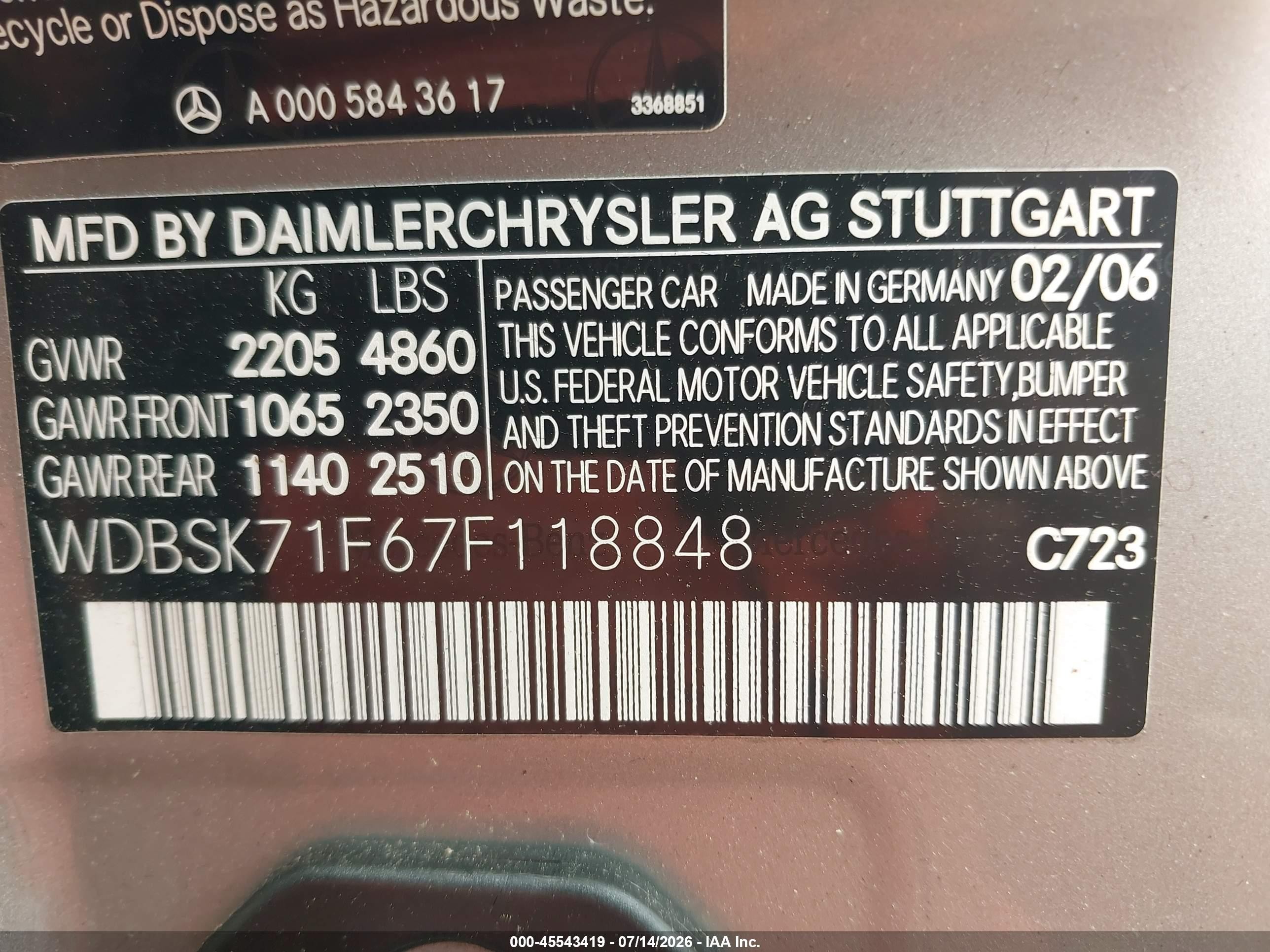 2007 Mercedes-benz Sl 550   Silver vin: WDBSK71F67F118848