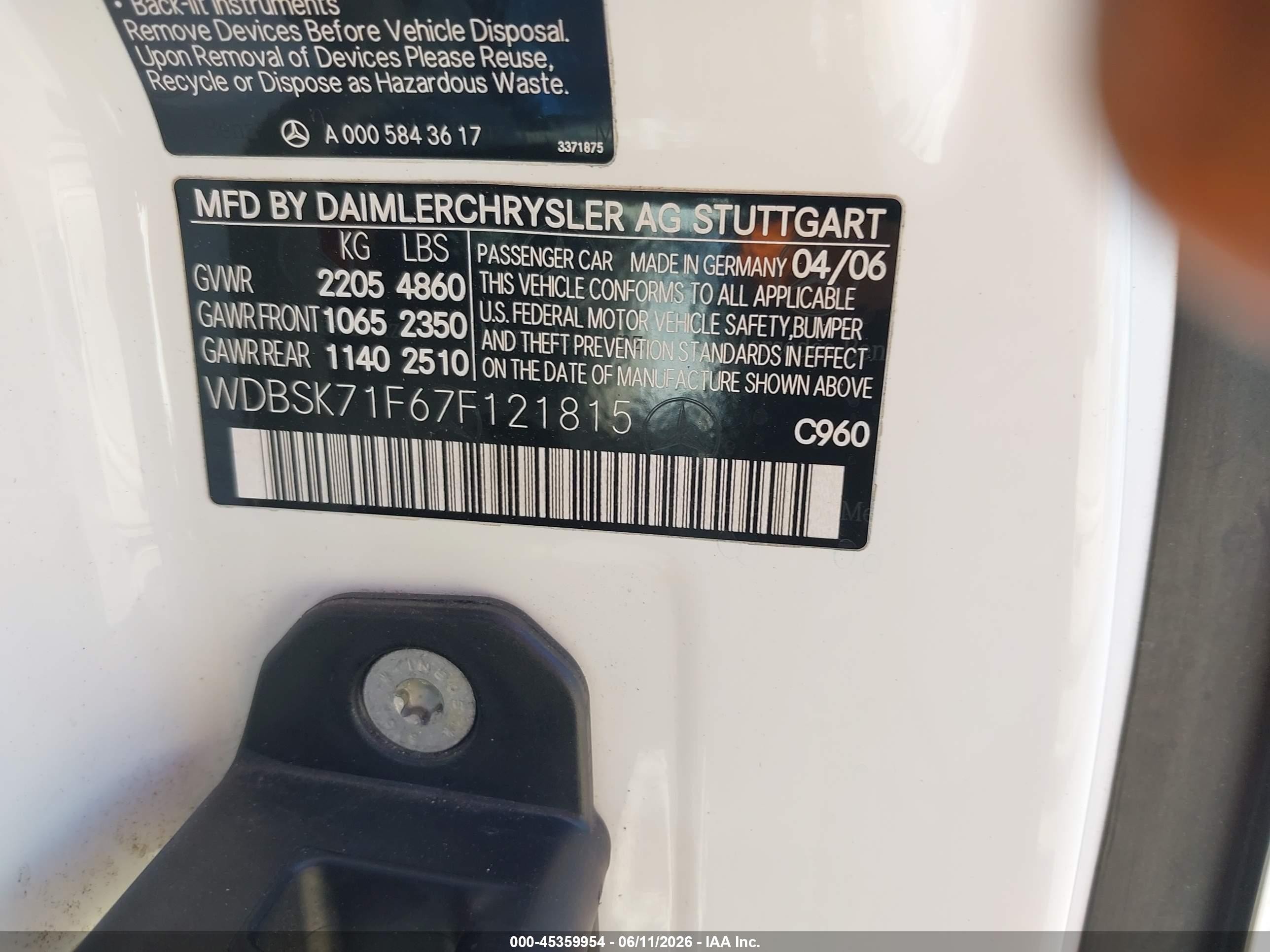 2007 Mercedes-benz Sl 550   Белый vin: WDBSK71F67F121815
