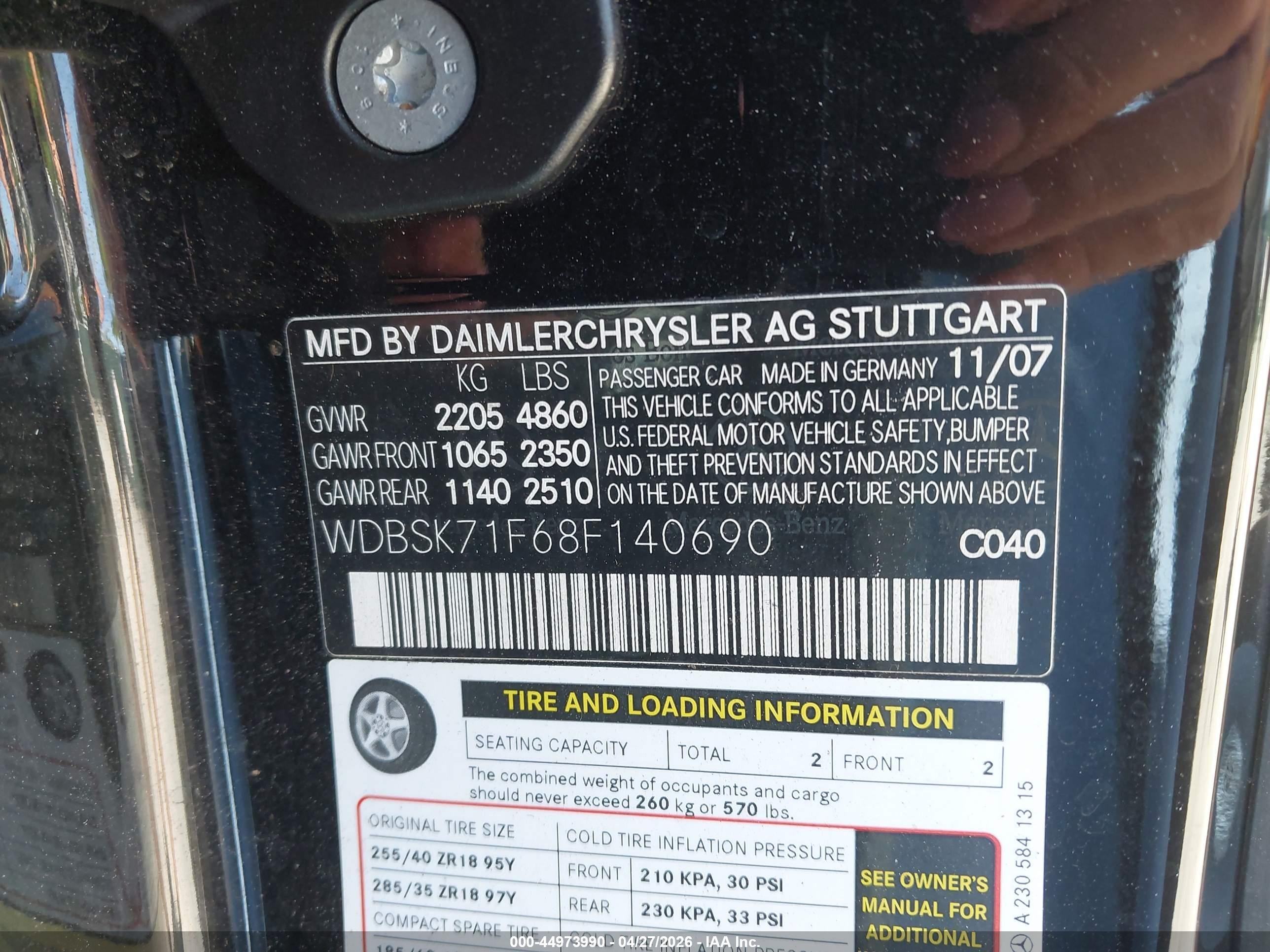 2008 Mercedes-benz Sl 550   Black vin: WDBSK71F68F140690