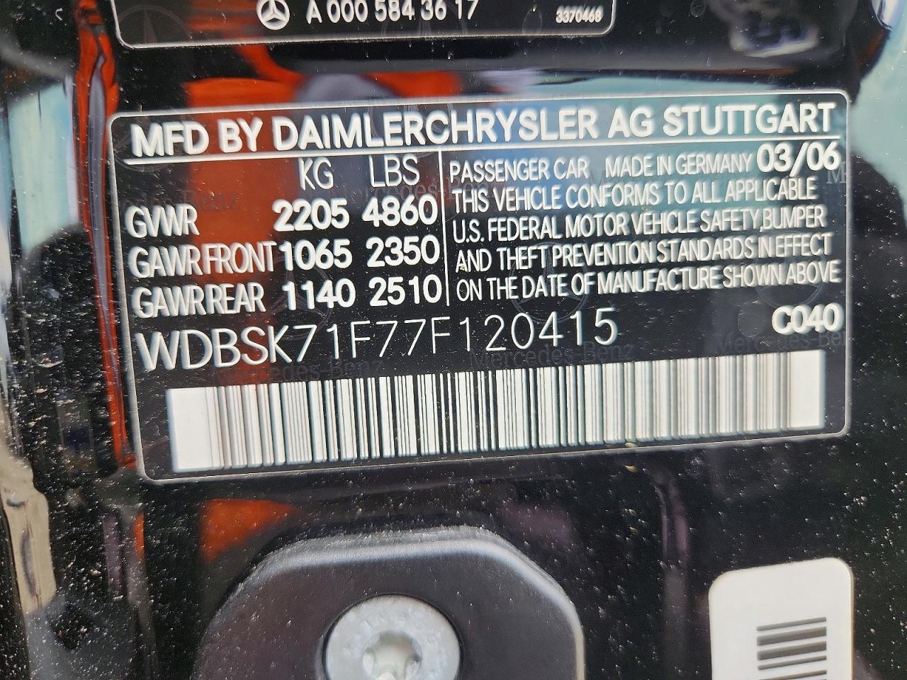 2007 Mercedes-benz Sl 550 Black vin: WDBSK71F77F120415