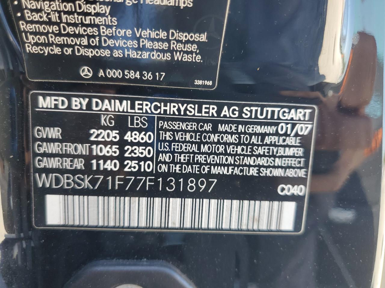 2007 Mercedes-benz Sl 550 Black vin: WDBSK71F77F131897