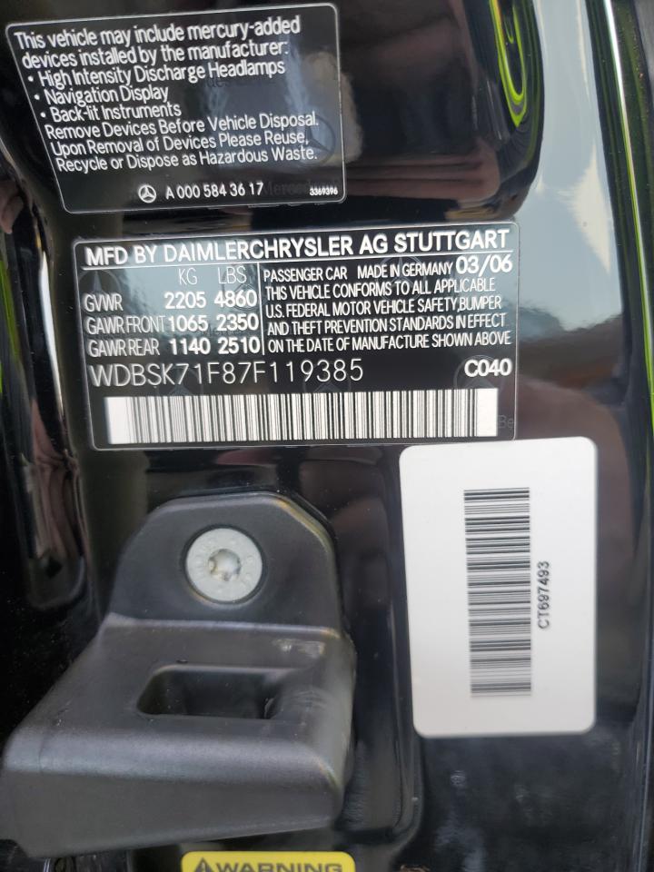 2007 Mercedes-benz Sl 550 Black vin: WDBSK71F87F119385
