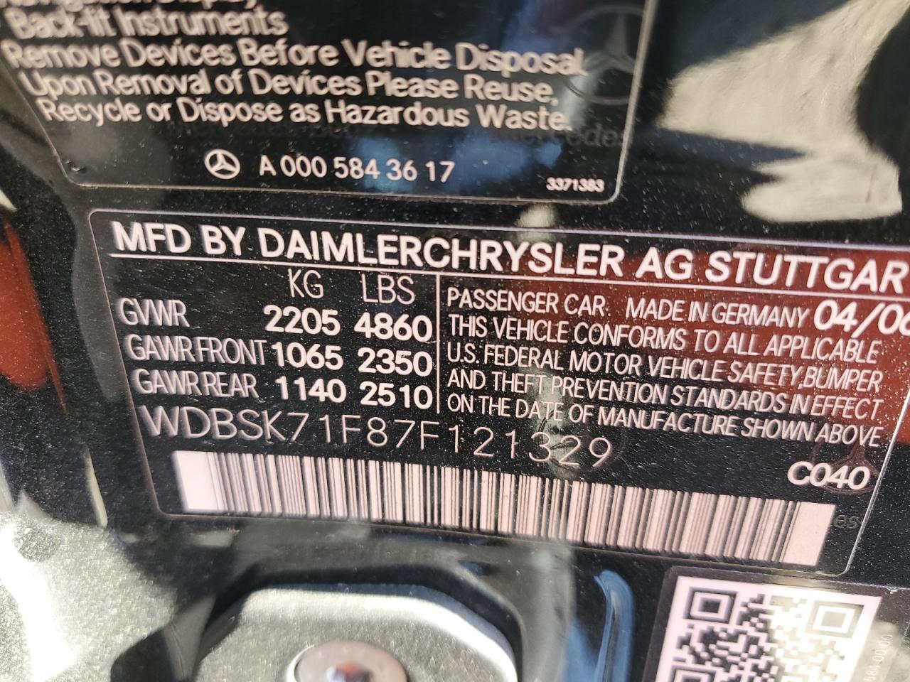 2007 Mercedes-benz Sl 550 Black vin: WDBSK71F87F121329