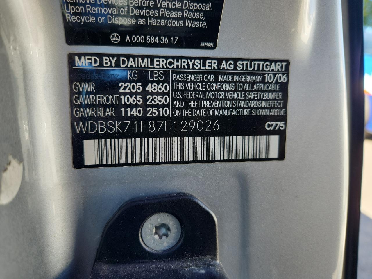 2007 Mercedes-benz Sl 550 Charcoal vin: WDBSK71F87F129026