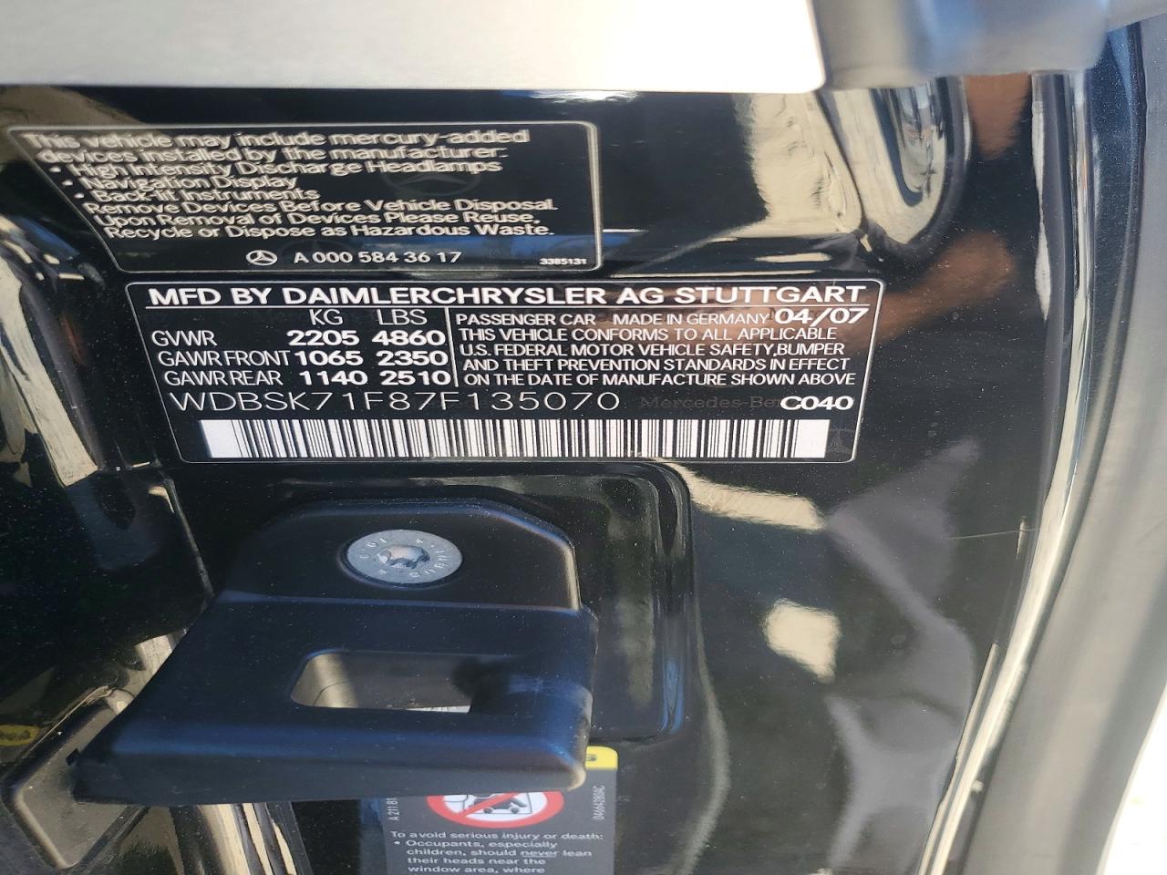 2007 Mercedes-benz Sl 550 Black vin: WDBSK71F87F135070