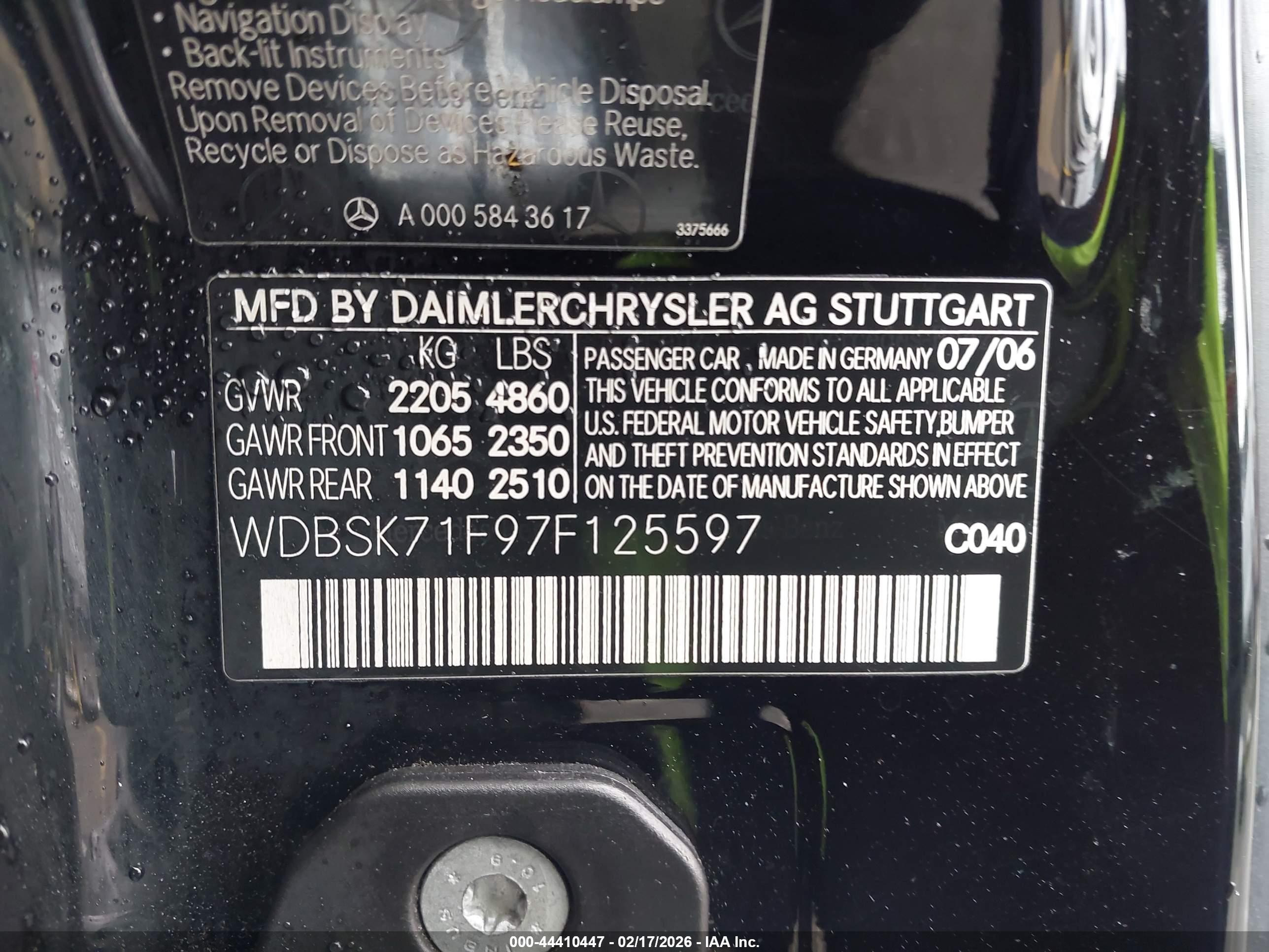 2007 Mercedes-benz Sl 550   Black vin: WDBSK71F97F125597