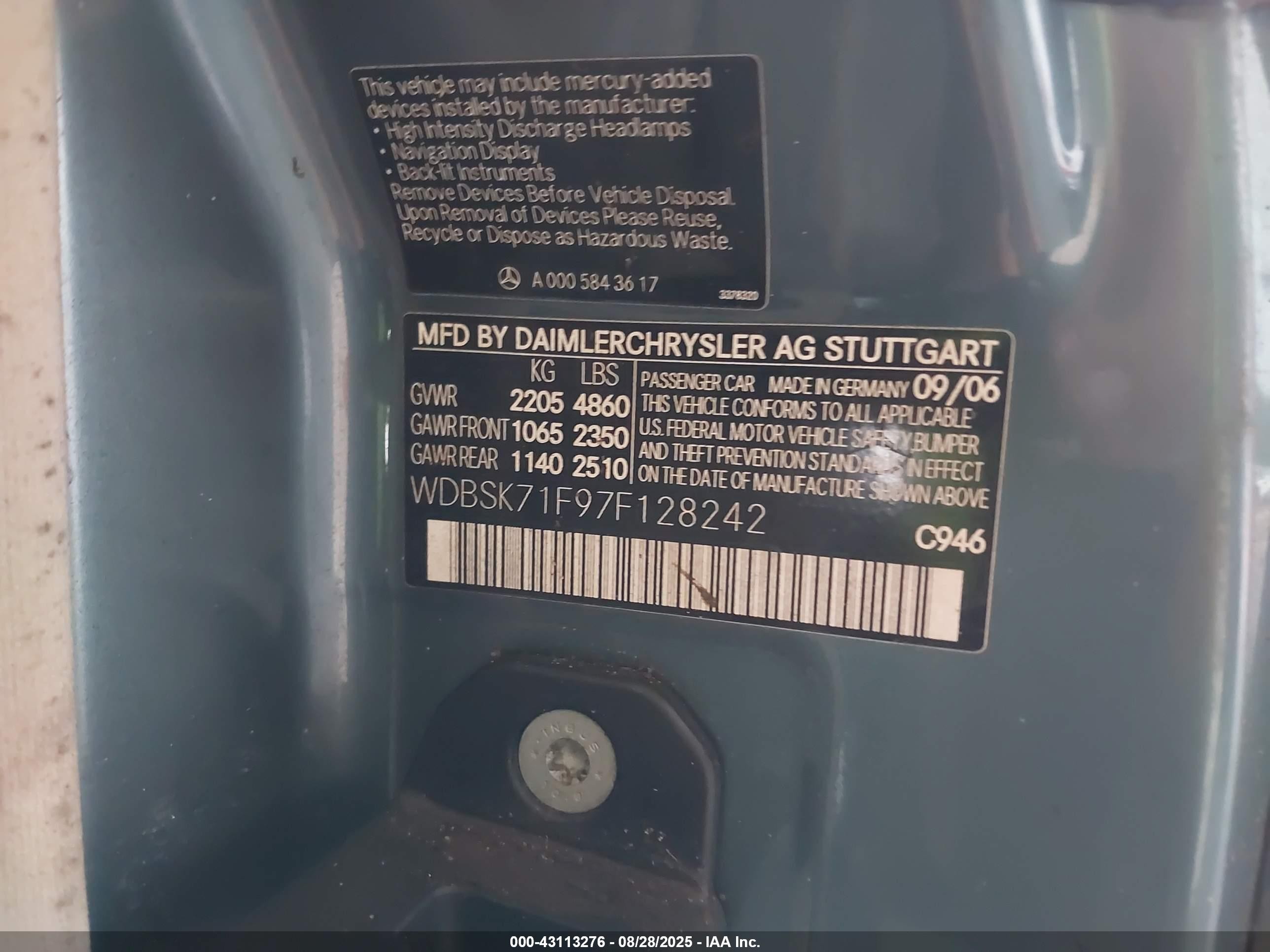 2007 Mercedes-benz Sl 550   Dark Blue vin: WDBSK71F97F128242