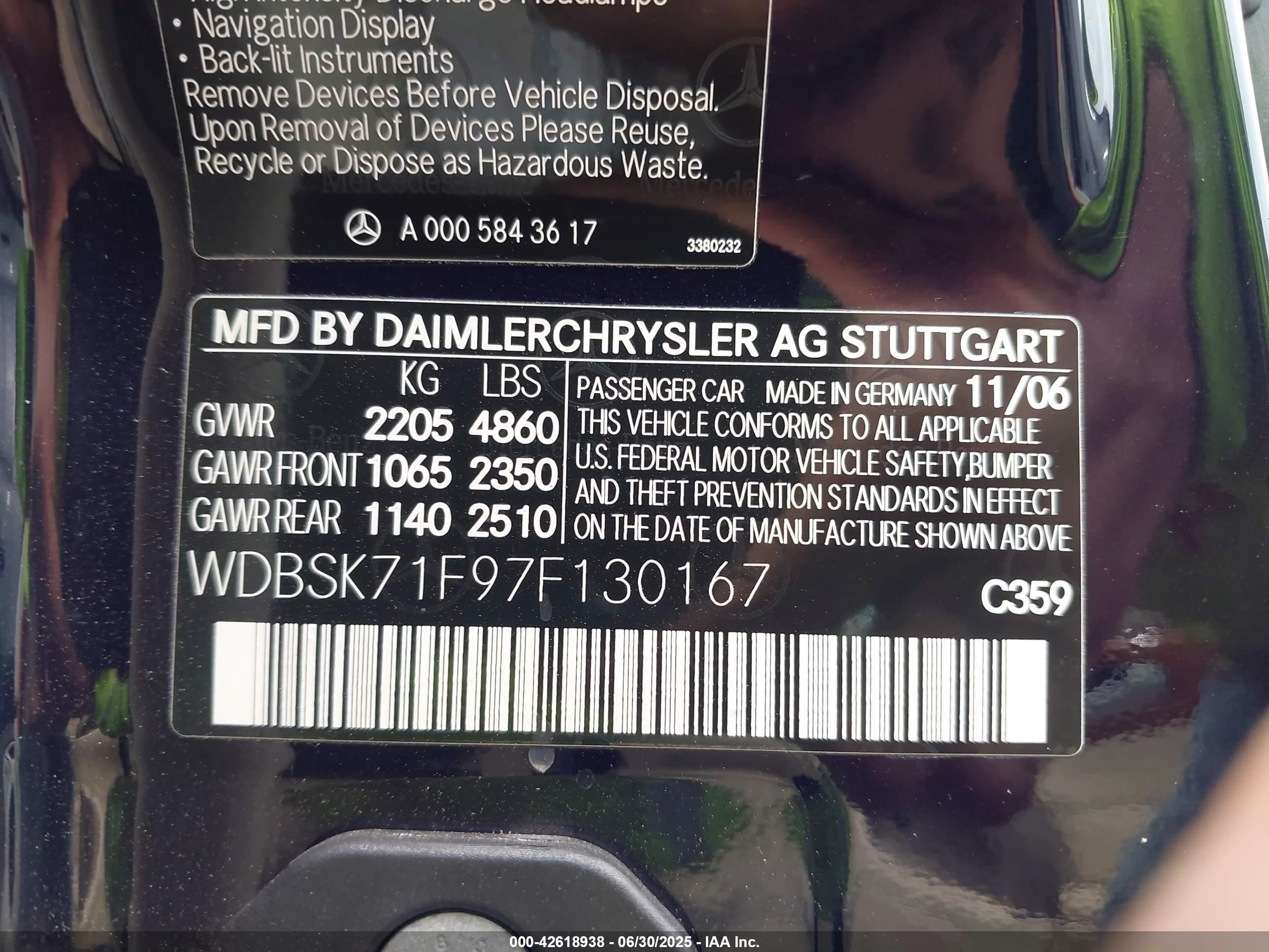 2007 Mercedes-benz Sl 550   Navy vin: WDBSK71F97F130167
