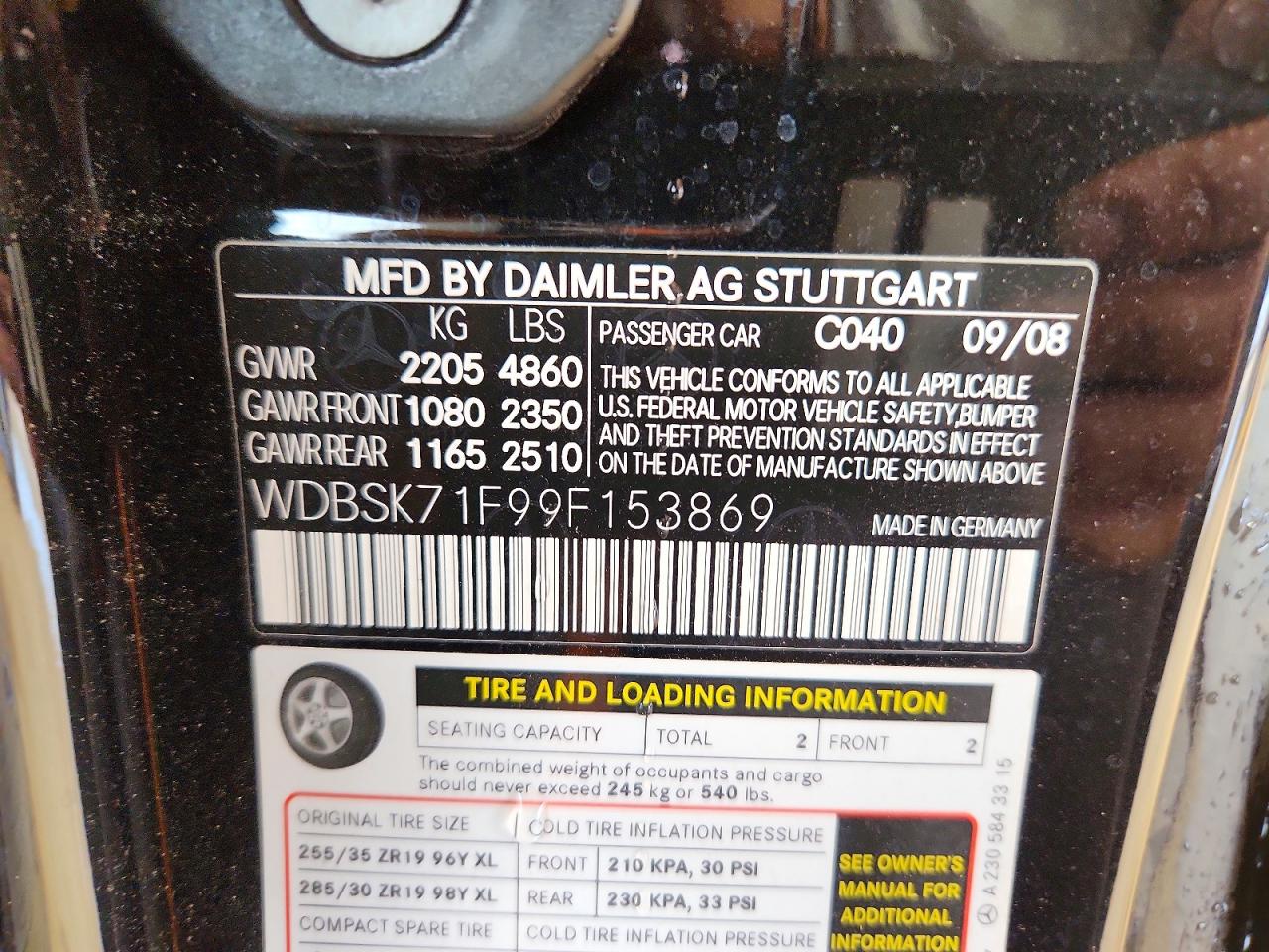 2009 Mercedes-benz Sl 550 Black vin: WDBSK71F99F153869