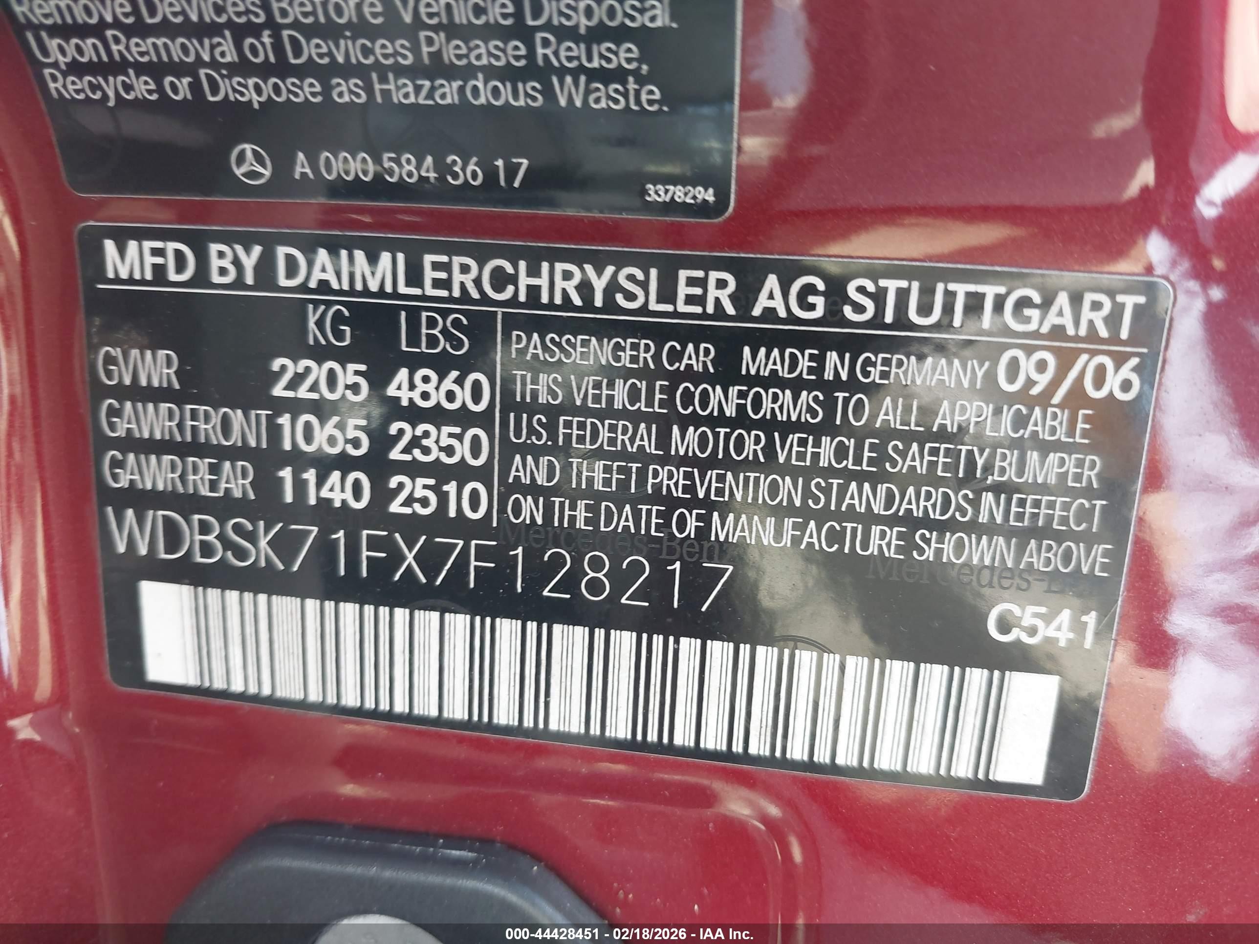2007 Mercedes-benz Sl 550   Бордовый vin: WDBSK71FX7F128217