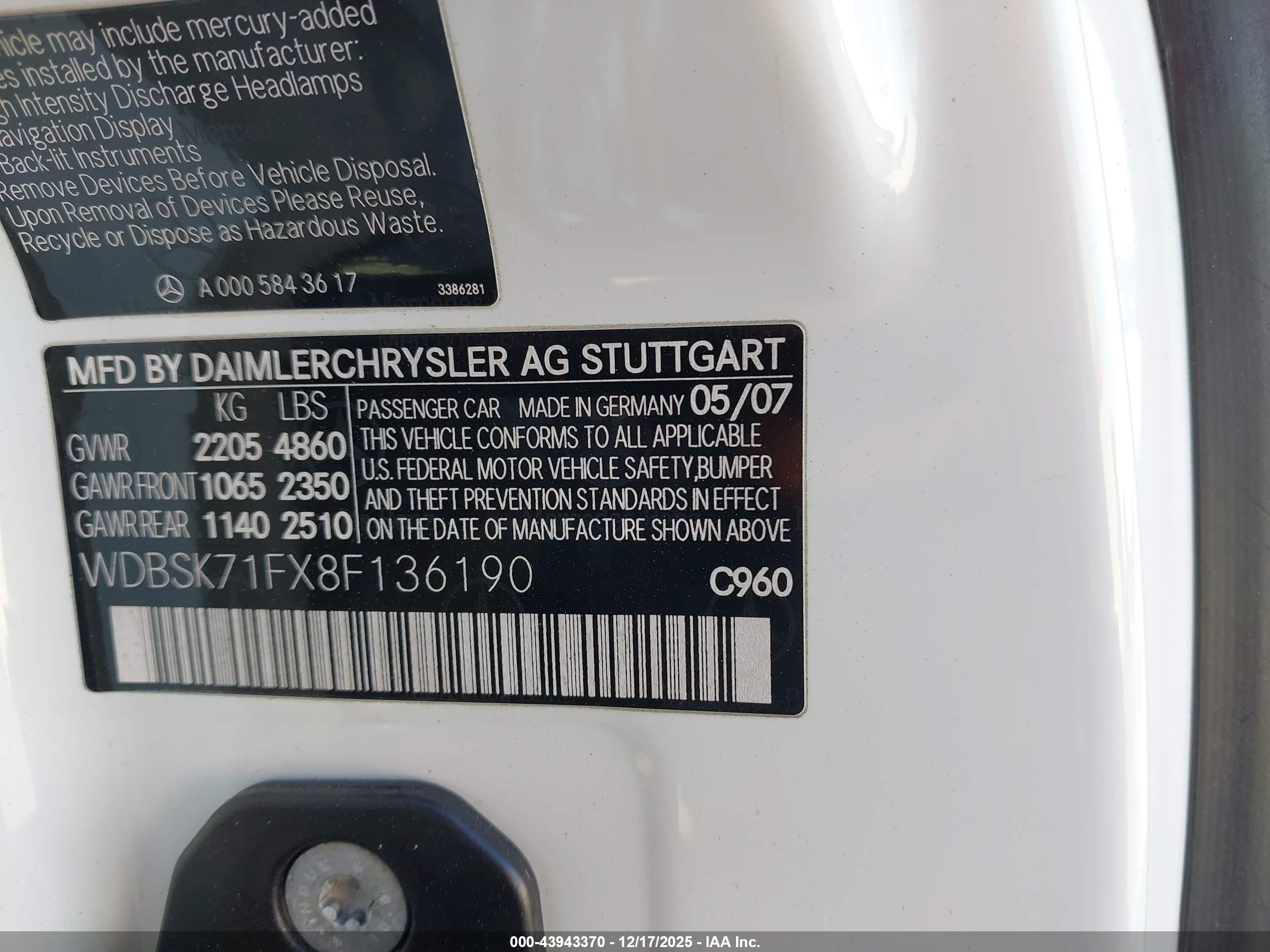 2008 Mercedes-benz Sl 550   White vin: WDBSK71FX8F136190
