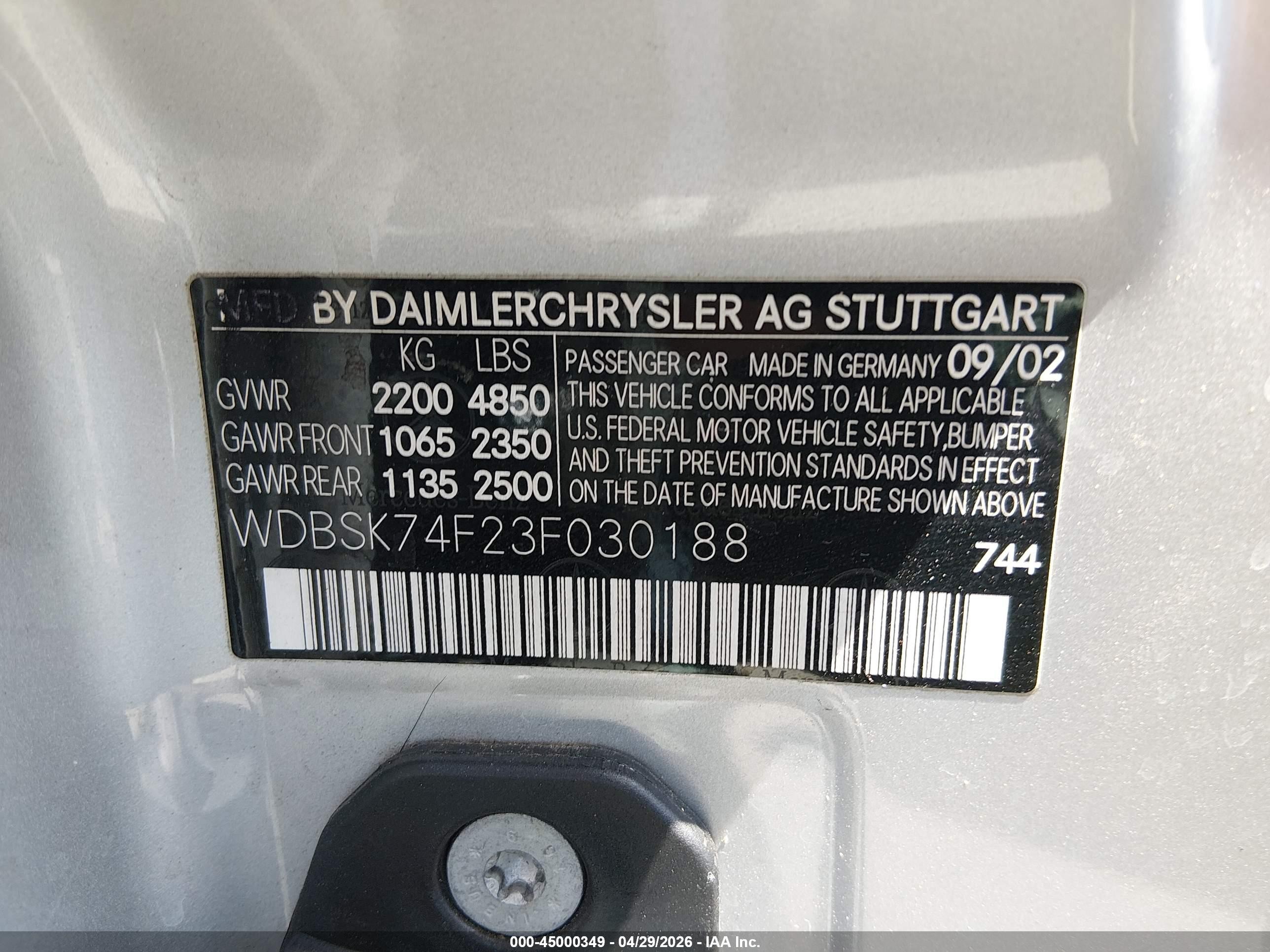 2003 Mercedes-benz Sl 55 Amg   Silver vin: WDBSK74F23F030188