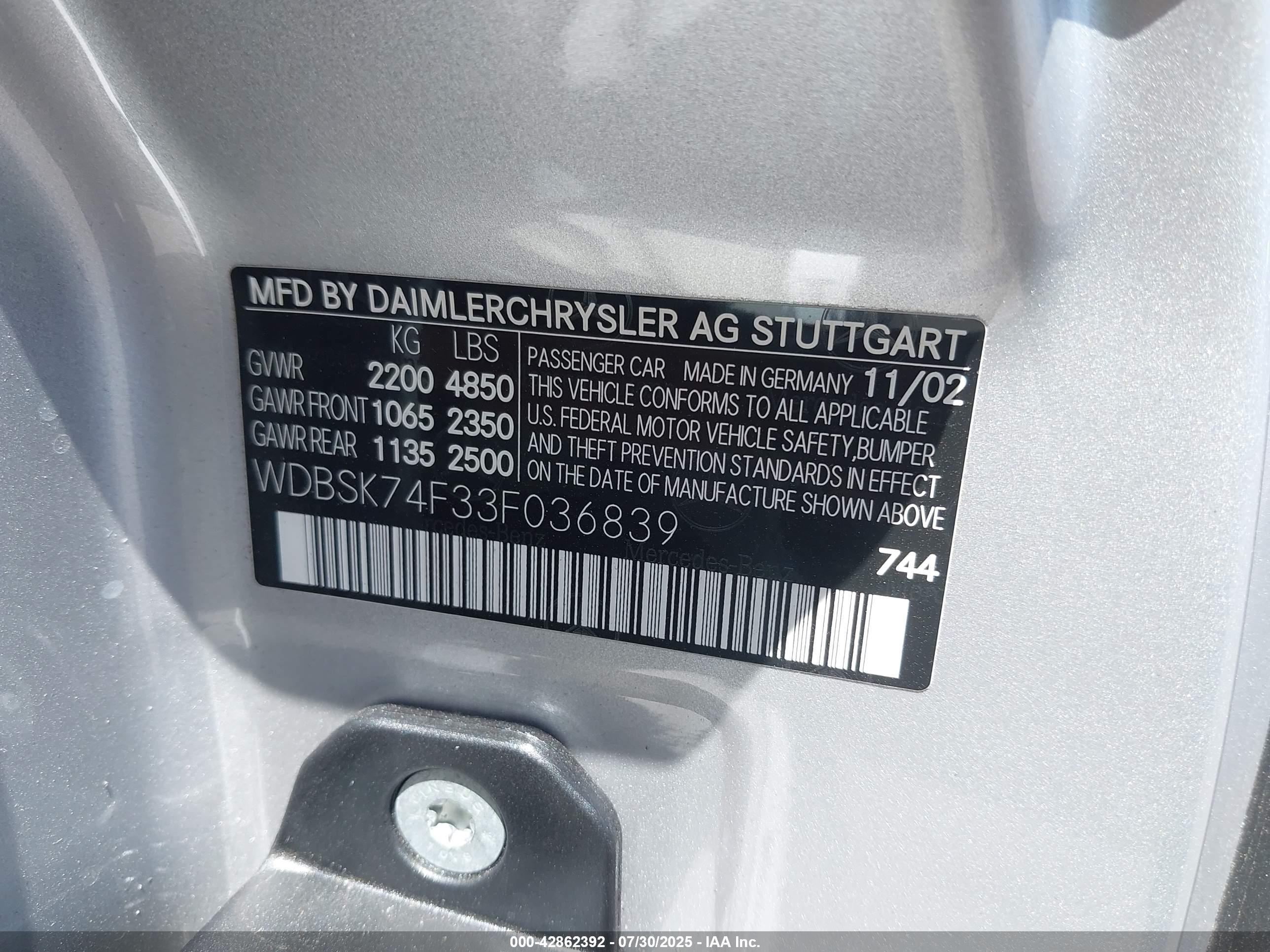 2003 Mercedes-benz Sl 55 Amg   Silver vin: WDBSK74F33F036839