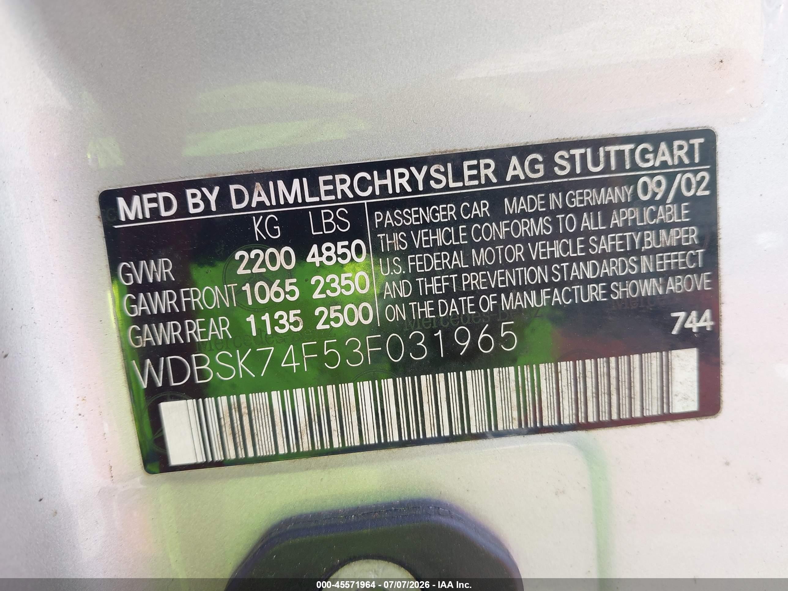 2003 Mercedes-benz Sl 55 Amg   Silver vin: WDBSK74F53F031965
