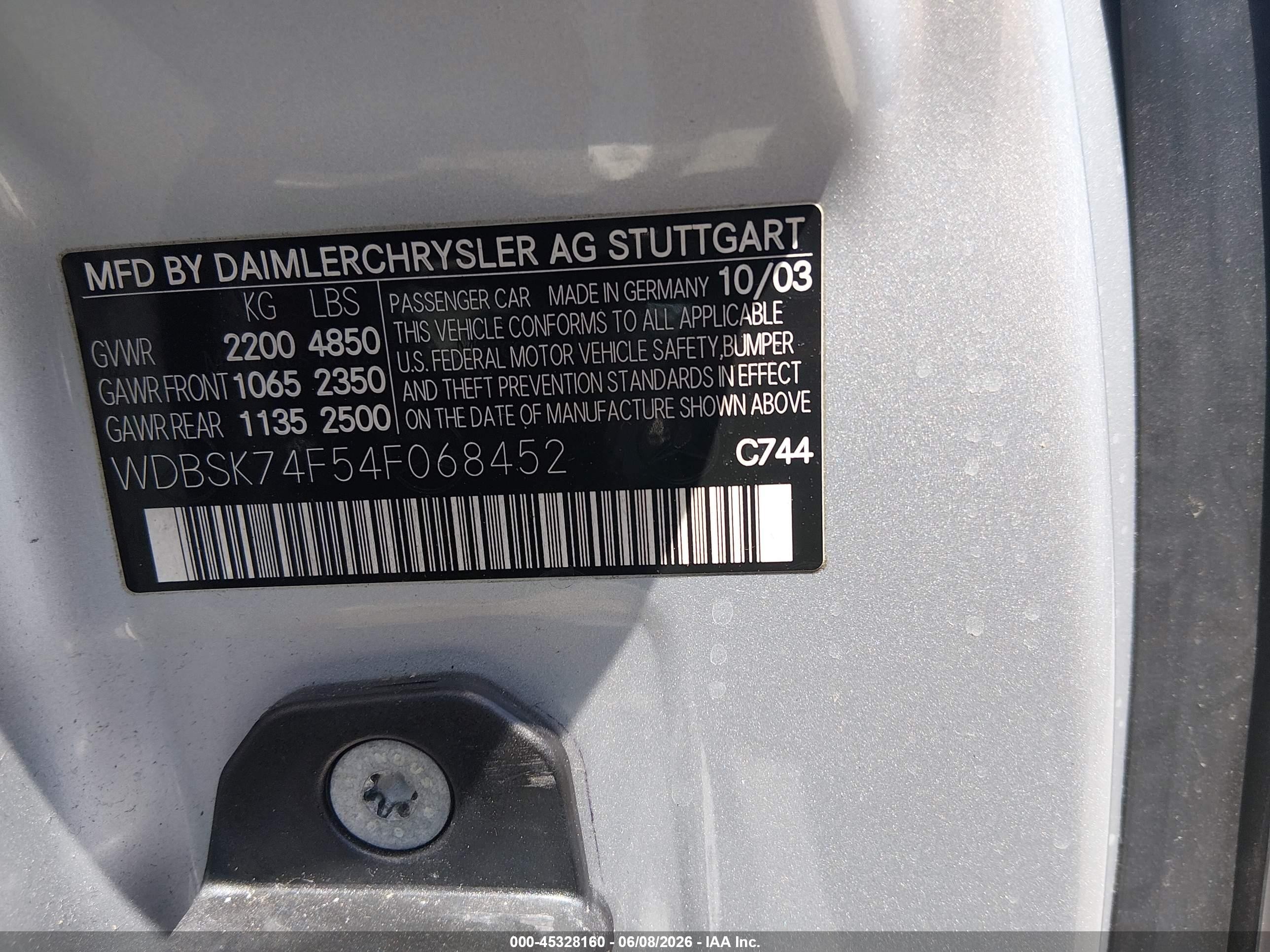 2004 Mercedes-benz Sl 55 Amg   Silver vin: WDBSK74F54F068452