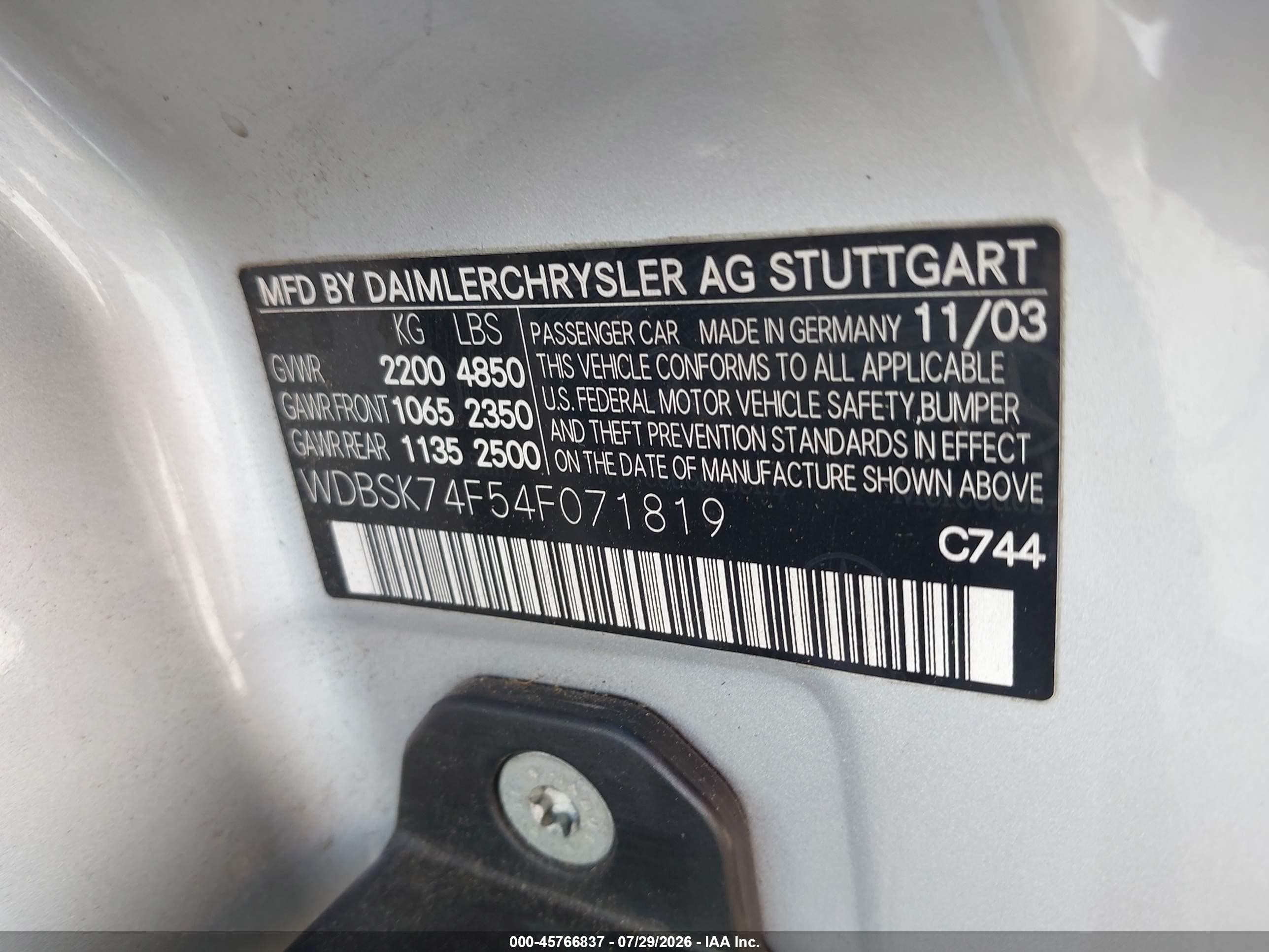 2004 Mercedes-benz Sl 55 Amg   Silver vin: WDBSK74F54F071819