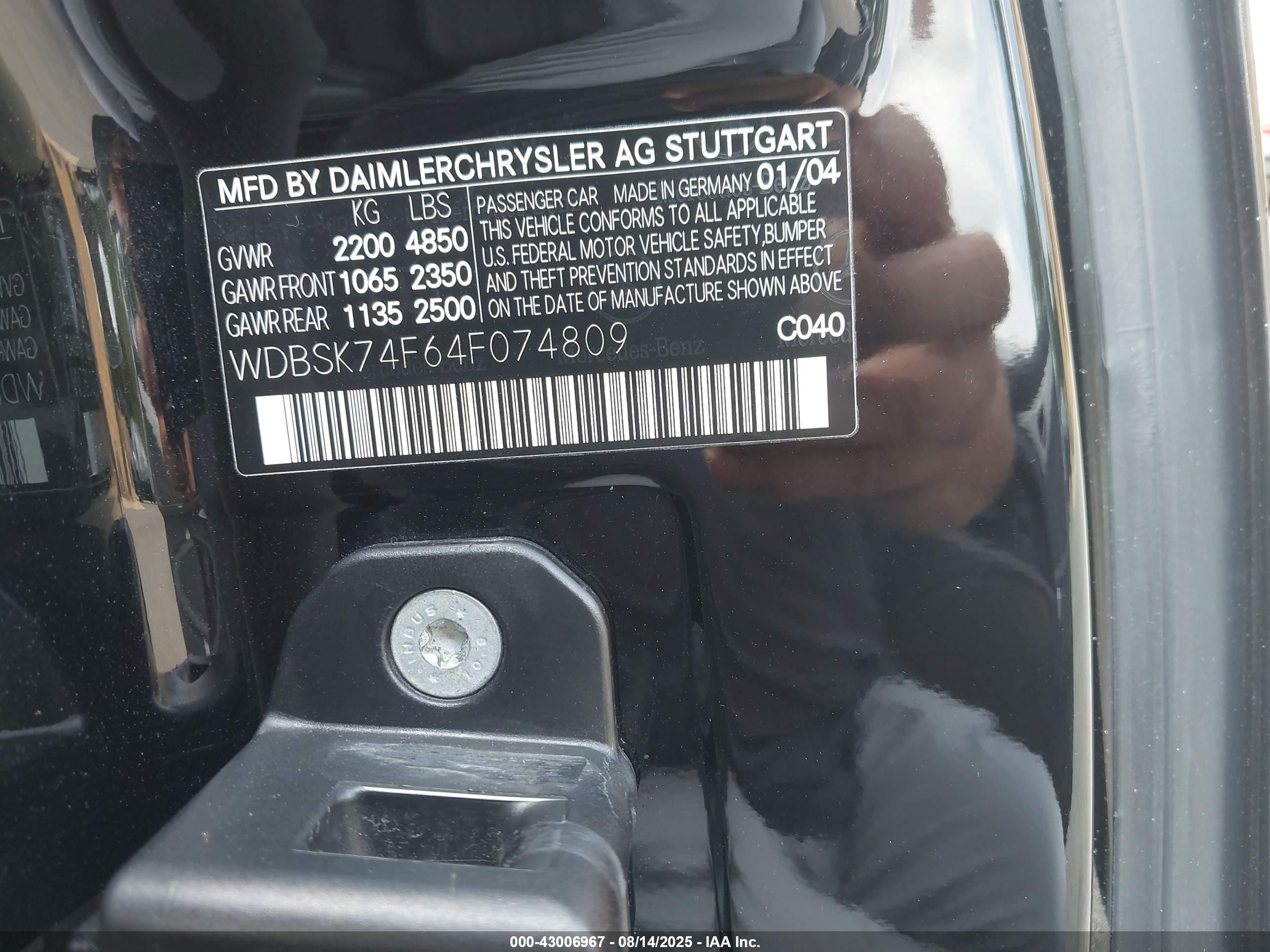 2004 Mercedes-benz Sl 55 Amg   Черный vin: WDBSK74F64F074809