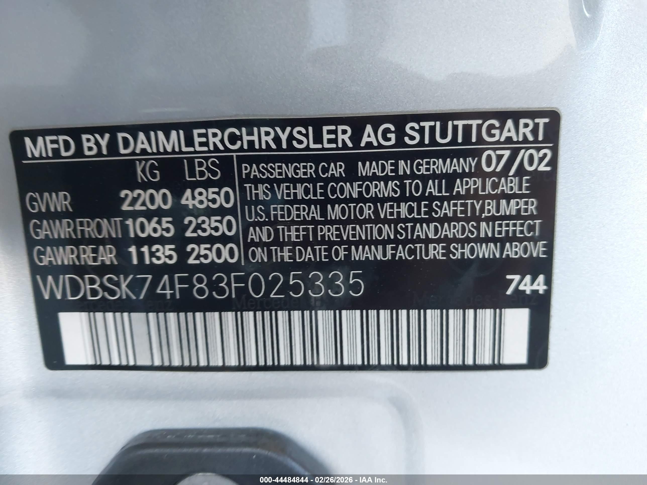 2003 Mercedes-benz Sl 55 Amg   Silver vin: WDBSK74F83F025335