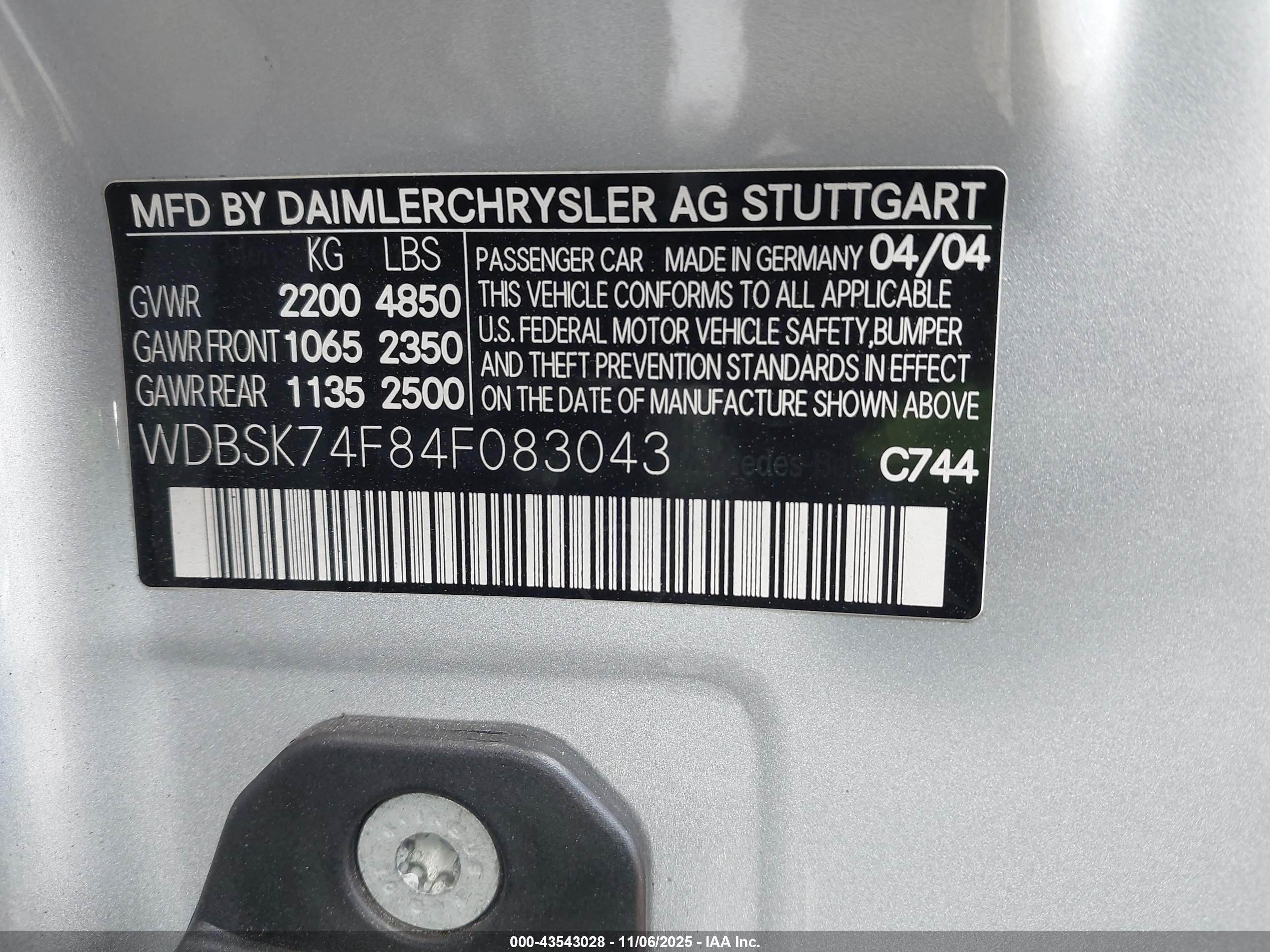 2004 Mercedes-benz Sl 55 Amg   Серебряный vin: WDBSK74F84F083043