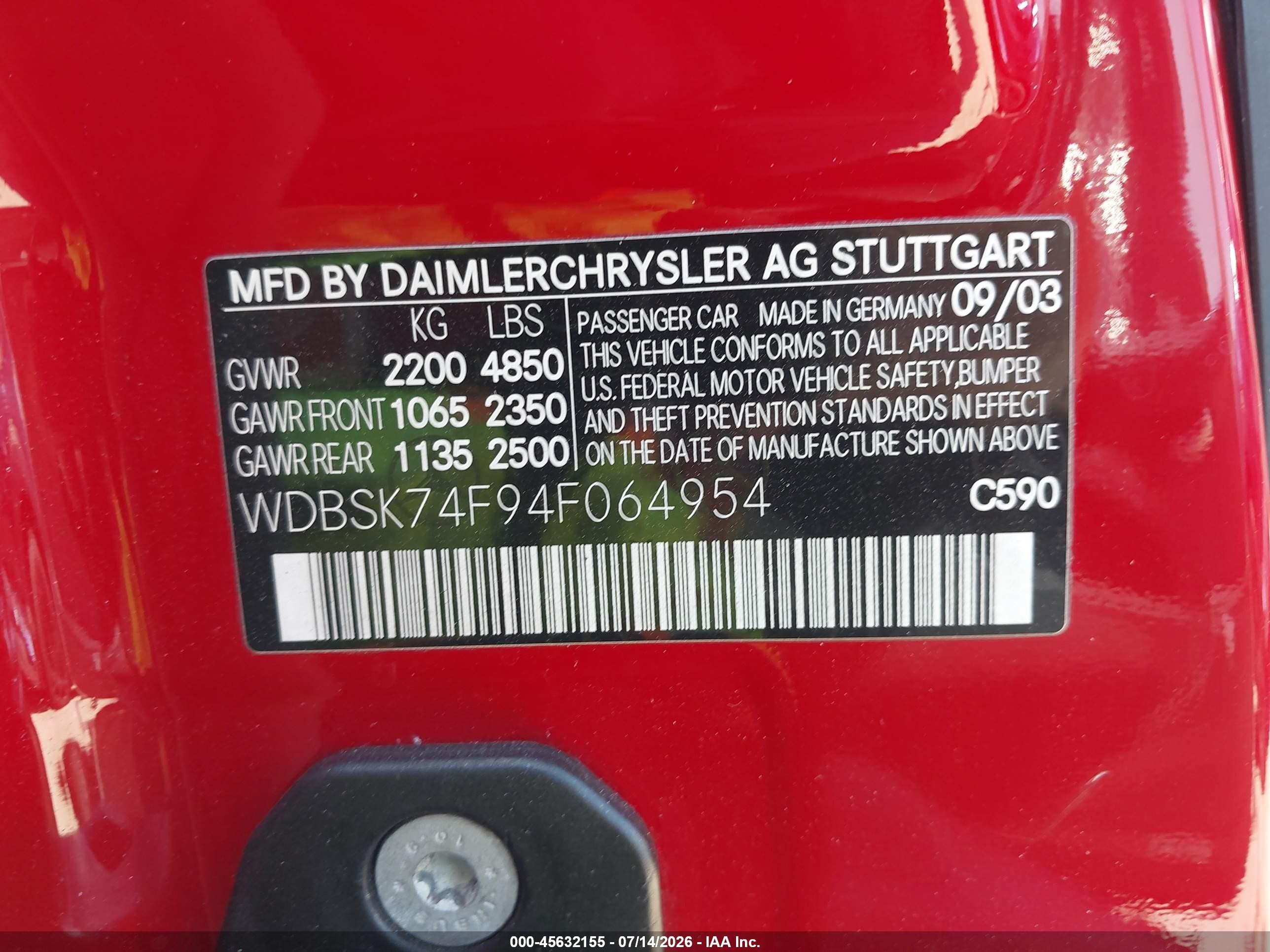 2004 Mercedes-benz Sl 55 Amg   Red vin: WDBSK74F94F064954